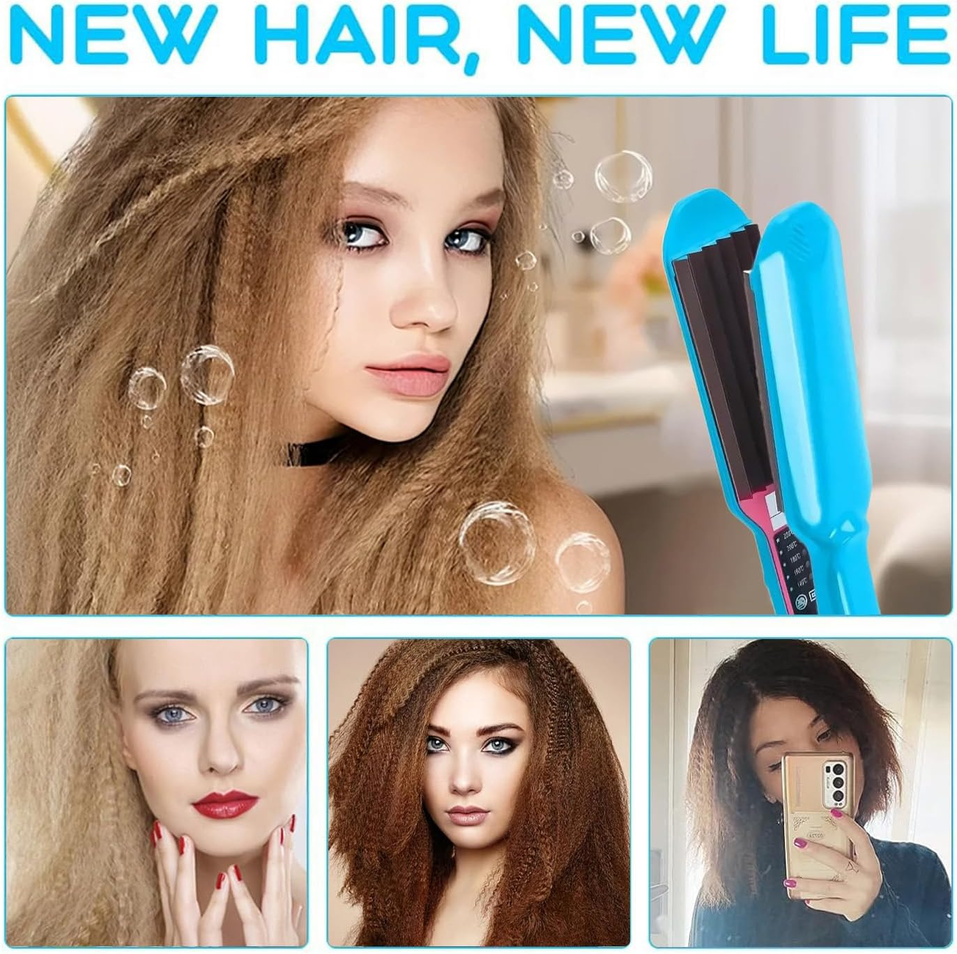 Pro Hair Crimper for Women/Girls Professional Volumizing Crimping Iron for Fluffy Style 30S Rapid Heating Fluffy Corn Iron (Blue) - Pink image number 4