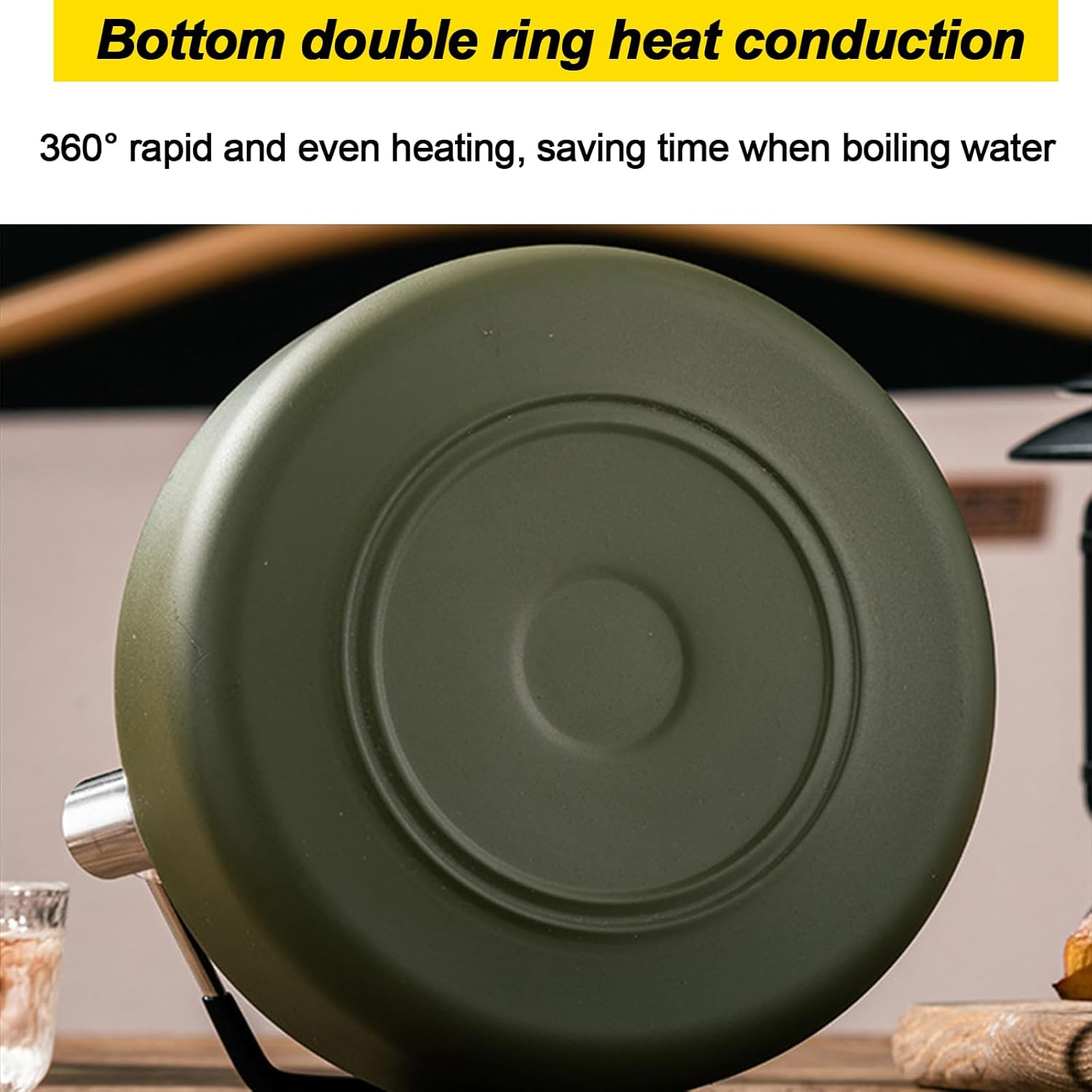 Camping Kettle Camp Tea Coffee Pot, 1L Stainless Steel Outdoor Campfire Camp Kettle, Portable Lightweight Teapot Fast Heating Boiling Water, Ideal for Hiking Picnic Travel, Green - Green image number 6