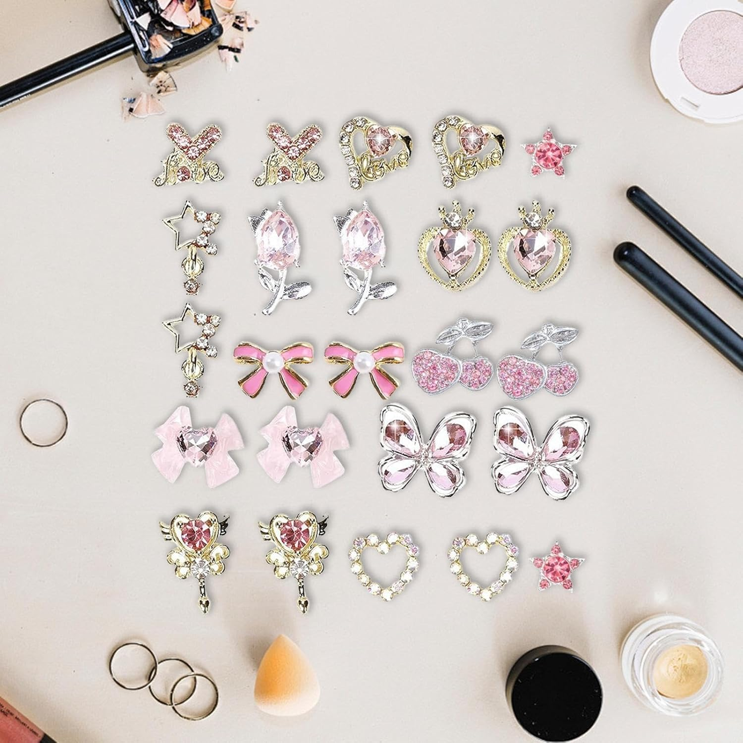 Nail Charm - 3D Manicure Nail Decoration for Girl - Ribbon Bow Heart Star Cherry Butterflies Flower Rhinestones Charm for Salon Manicure Accessories Women Enhanced Creativity image number 2