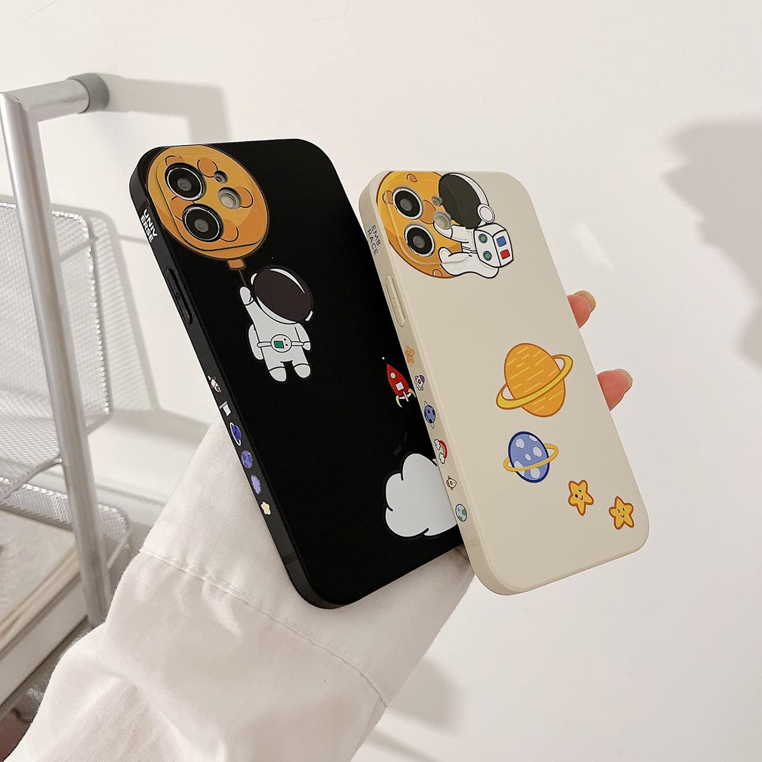 Yonds Queen for Iphone 13 Mini Cute Case, Cartoon Astronaut Space Moon Planet Design Stylish Bumper Cover TPU Rubber Protective Shockproof Fashion Case(Black Moon, Iphone 13 Mini) image number 5