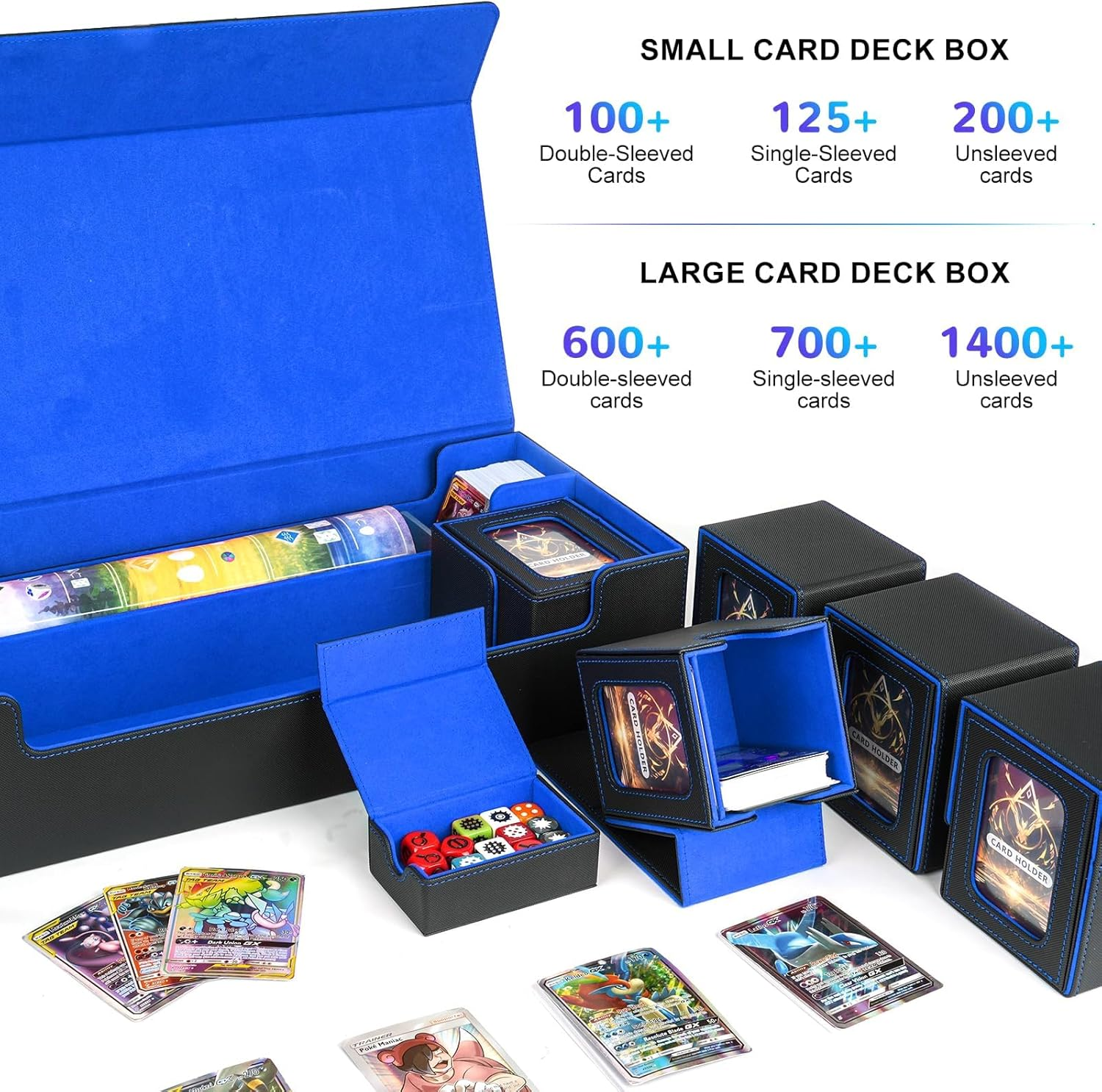 Cardnovux Card Deck Box for MTG Commander, Large 6 in 1 Card Storage Display Case with 5PCS TCG Deck Boxes & Dice Tray, Holds 2400+ Unsleeved Trading Cards (Blue) - Red image number 2