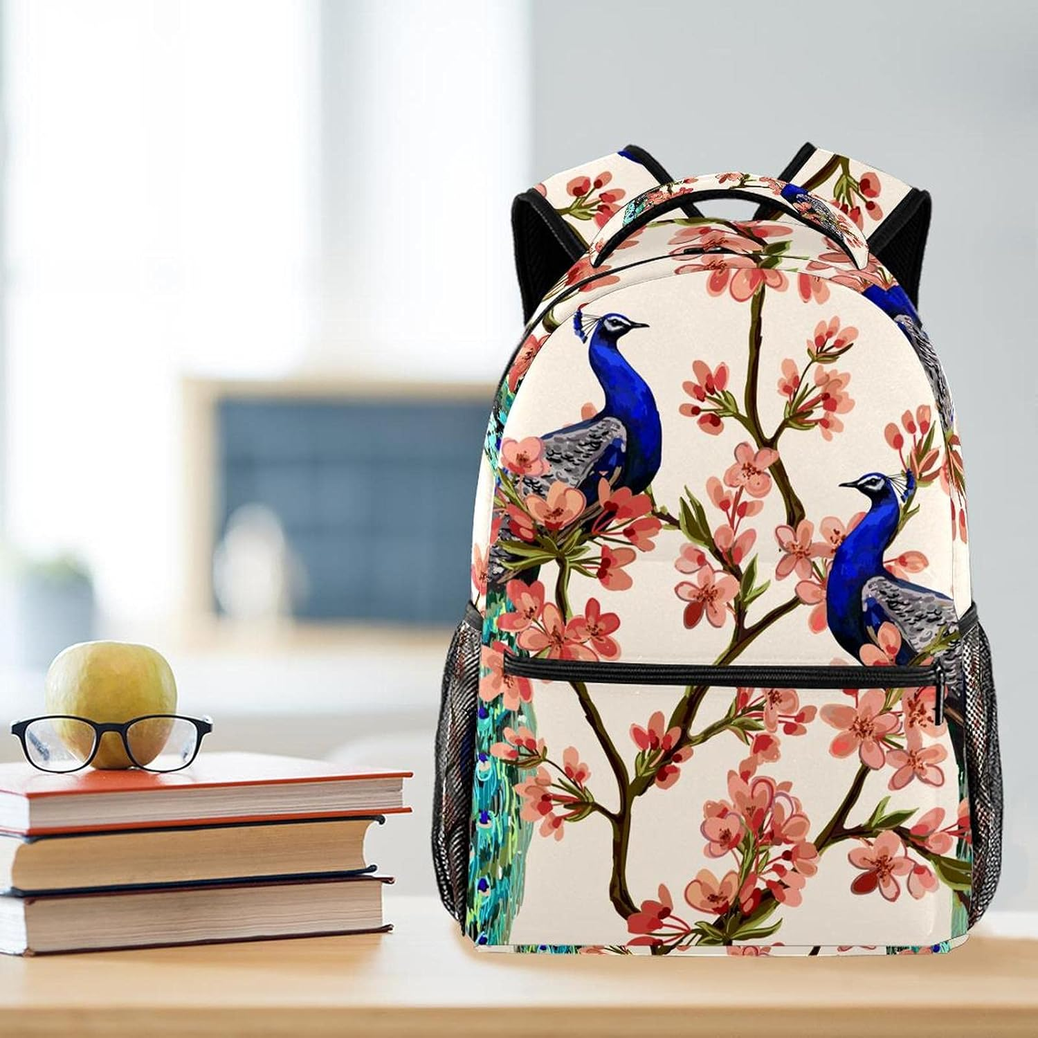 Peacock Tropical Japanese Flowers, Tree, Spring Backpack Students Shoulder Bags Travel Bag College School Tote Backpacks image number 2