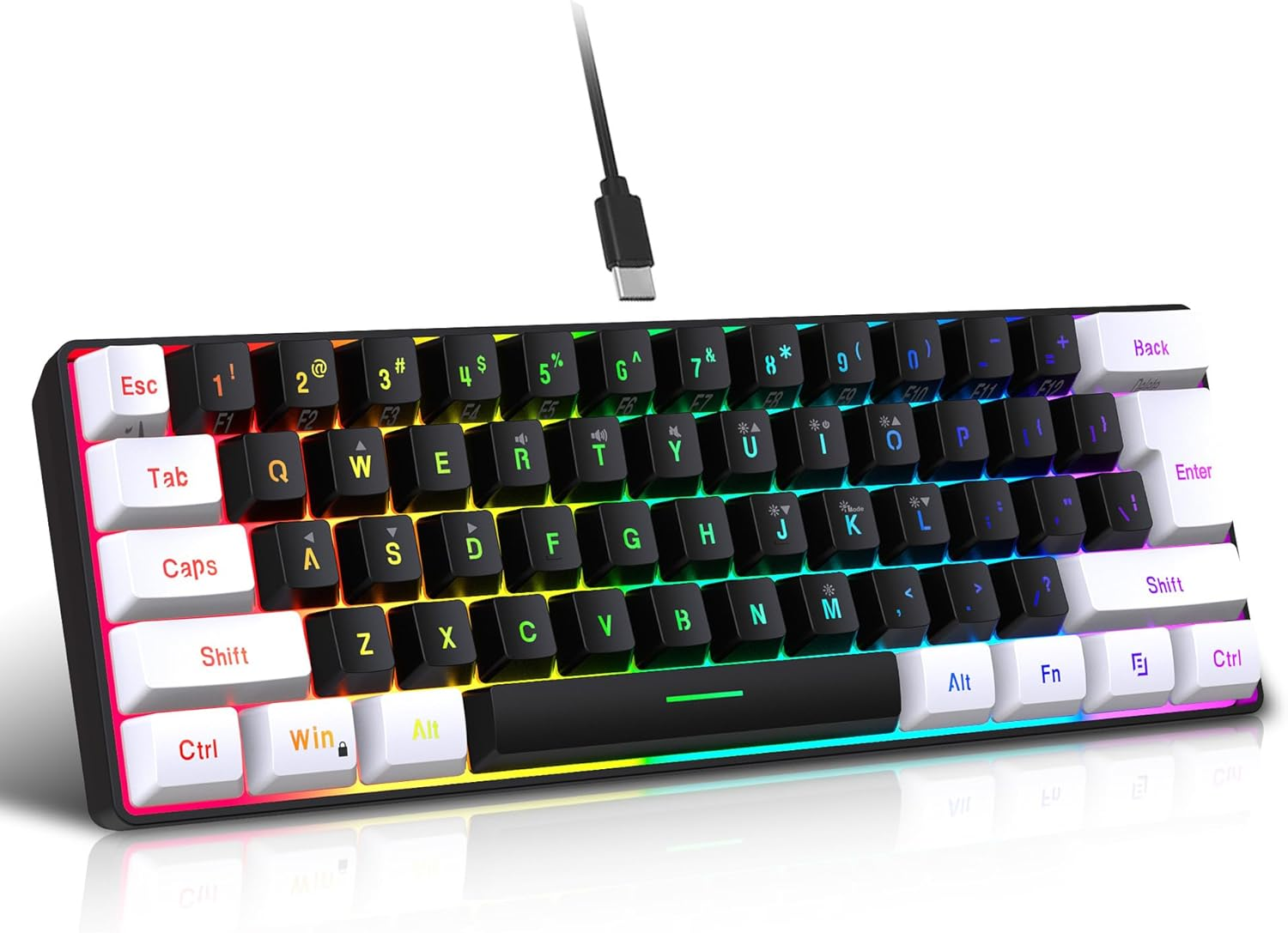 Keyboard Mini 60% Small Gaming Keyboard, RGB Backlit 61 Keys, Ergonomic Mechanical Feeling Wired Gaming Keyboard for Gaming and Working (Black)