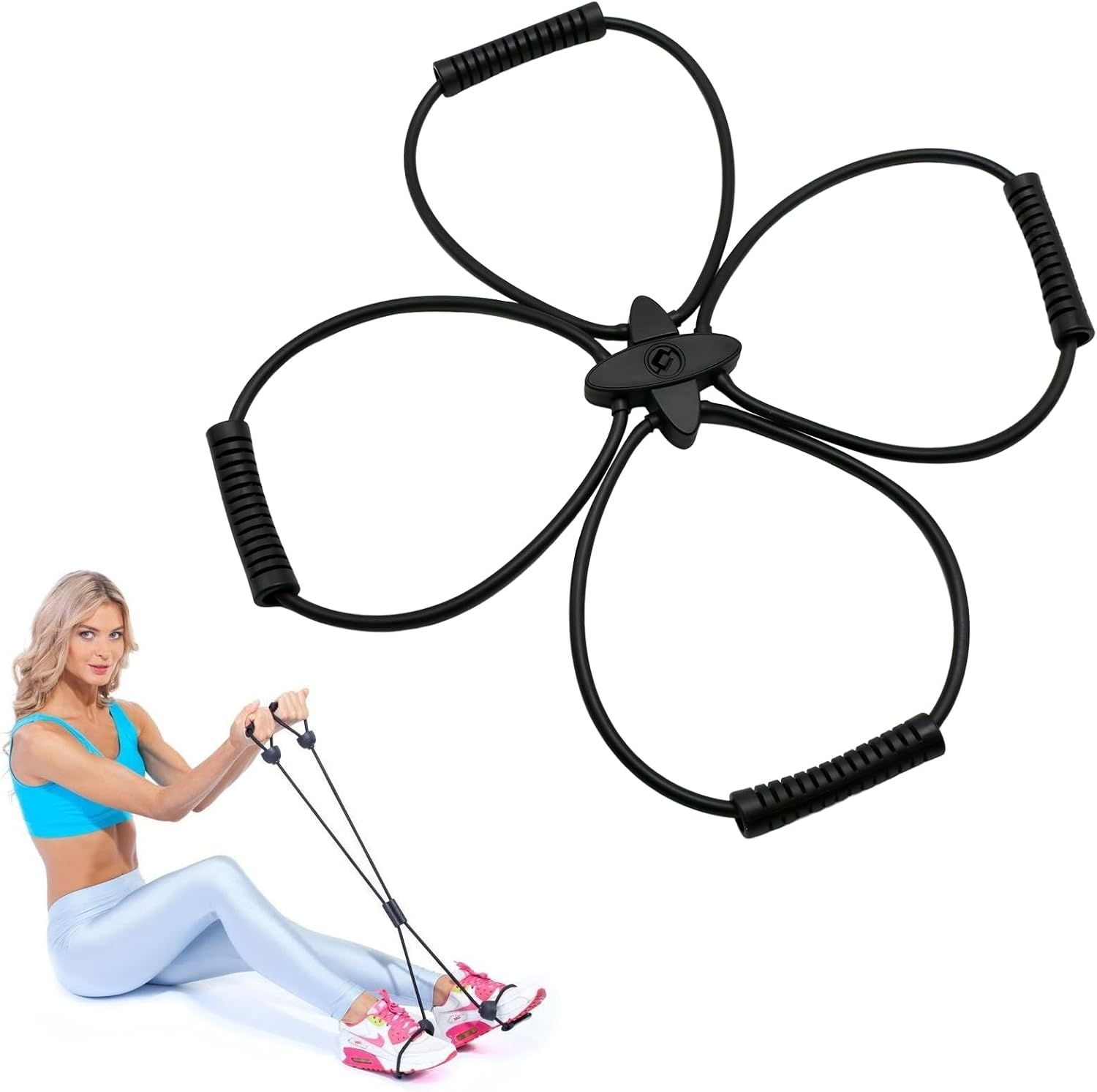 Naapesi Women'S Pilates Coreplus Reformer Kit Pilates Band with 4 Rings Fitness Equipment for Muscle Building & Flexibility (Black) image number 5