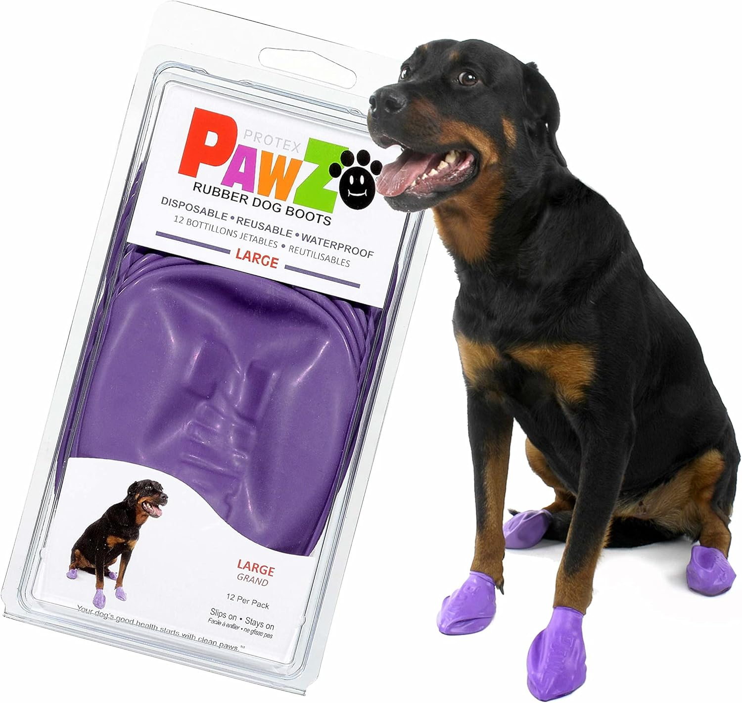 Pawz Purple Water-Proof Dog Boots, Large, Paws 3" to 4"(12 Disposable-Reusable Boots) image number 6