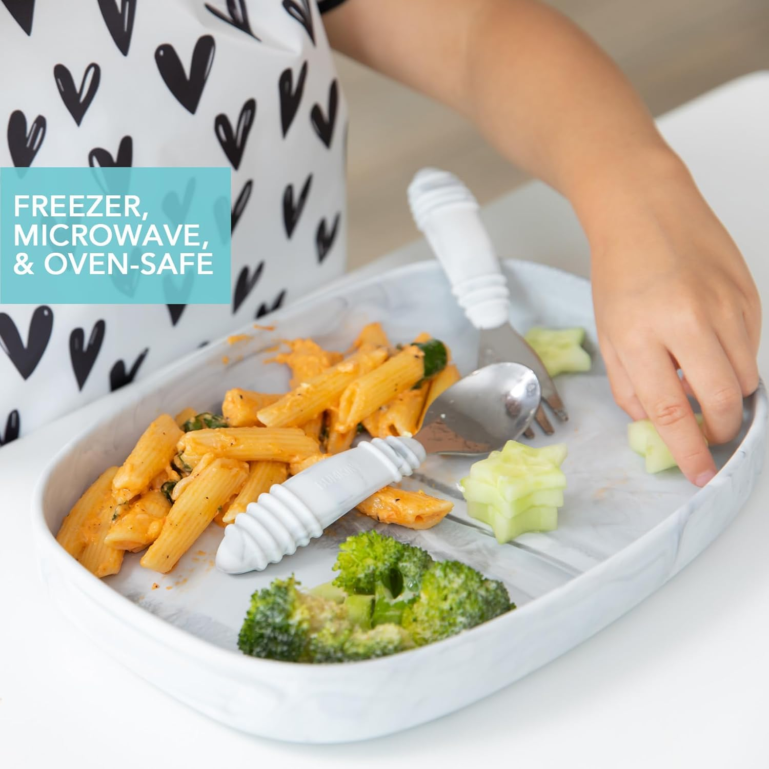 Bumkins Silicone Suction Grip Tray, Kids Large Plate, BPA Free, Microwave and Dishwasher Safe, Marble image number 5
