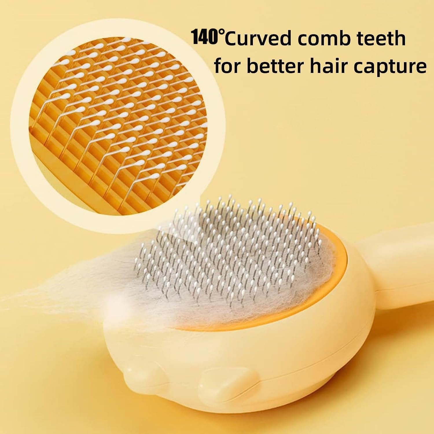 Spacebuyer Awishday Cat Brush Awishday Pet Hair Cleaner Brush Cuddles and Meow Brush Cat Brush with Release Button Pet Hair Cleaner Brush for Cats Dogs (Yellow) image number 5