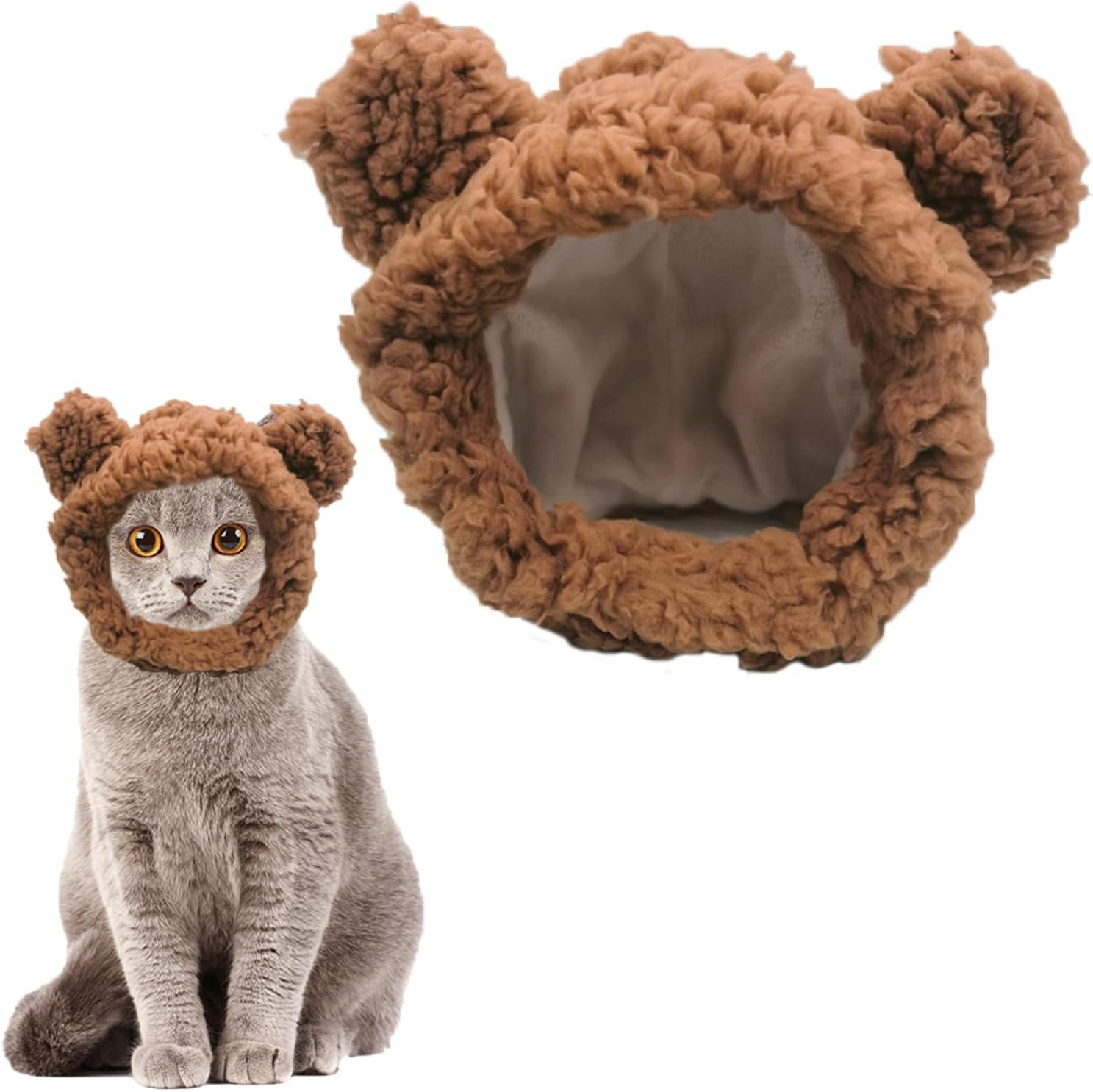Cat Hat with Bear Ears Cute Cat Costume Bear Hat Adjustable Soft Plush Pet Headband Dress up Party Headwear Accessories for Small Puppy Dog Kitten (Brown) image number 2