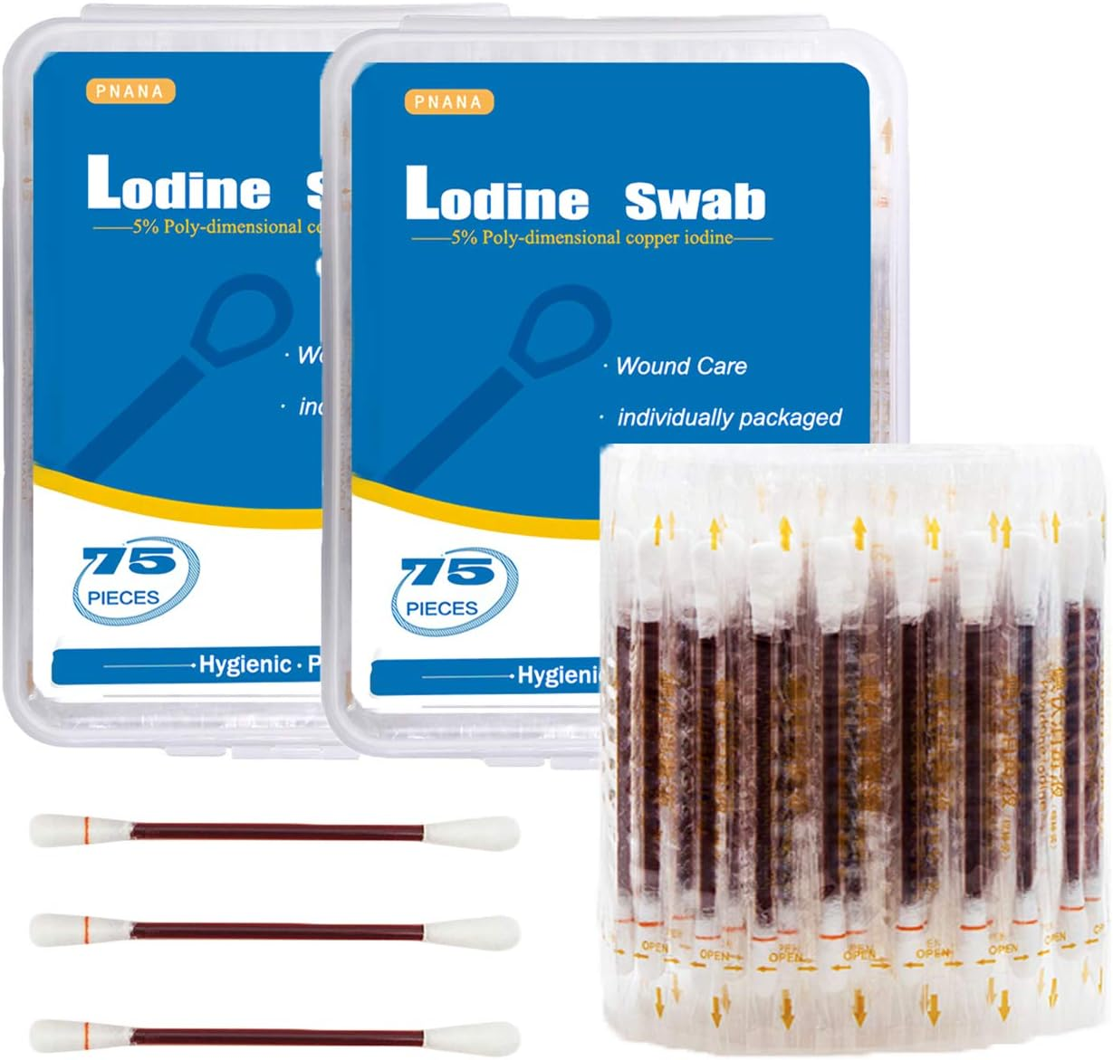 PNANA 150 - Alcohol Swabs Cotton Swabsticks First Aid Kit Individually Wrapped for Rubbing Bruise Sanitizer Trave