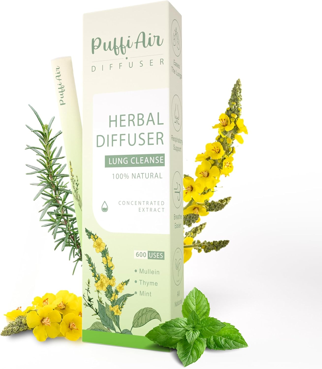 Puffiair Herbal Diffuser Upgraded with Extracts of Mullein, Thyme and Mint for Cleansing Lungs, Improving Breathing and Oral Air Freshening image number 6