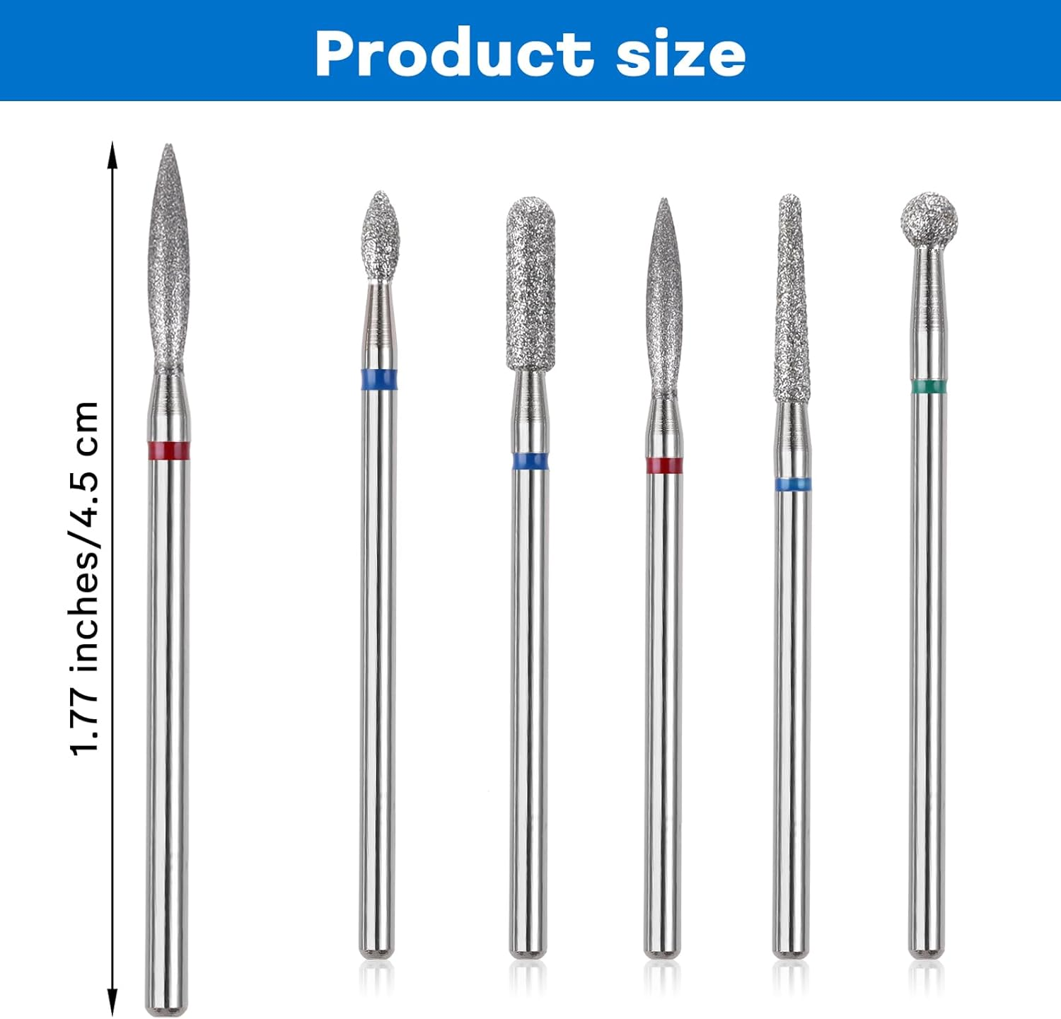 Gjinxi 5Pcs Nail Drill Bits Set, Manicure Drill Bits, Professional Nails Diamond Bits Russian Cuticle Remover Bits Kit, Cylinder/Ball/Flame/Needle Cuticle Bit for Acrylic Gel Nails Home Salon image number 1