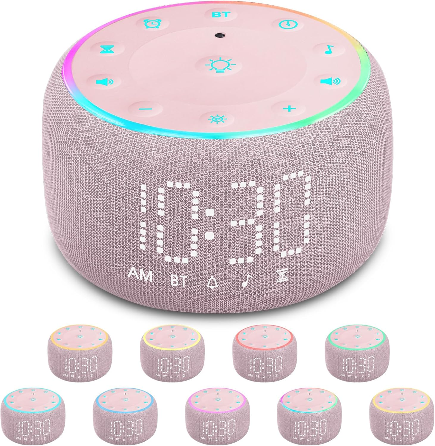 White Noise Machine Alarm Clock: Auto-Dimmable Clock for Bedrooms - 5W Stereo Bluetooth Speaker - Sound Machine with 24 Sleep Sounds for Adults Kids White