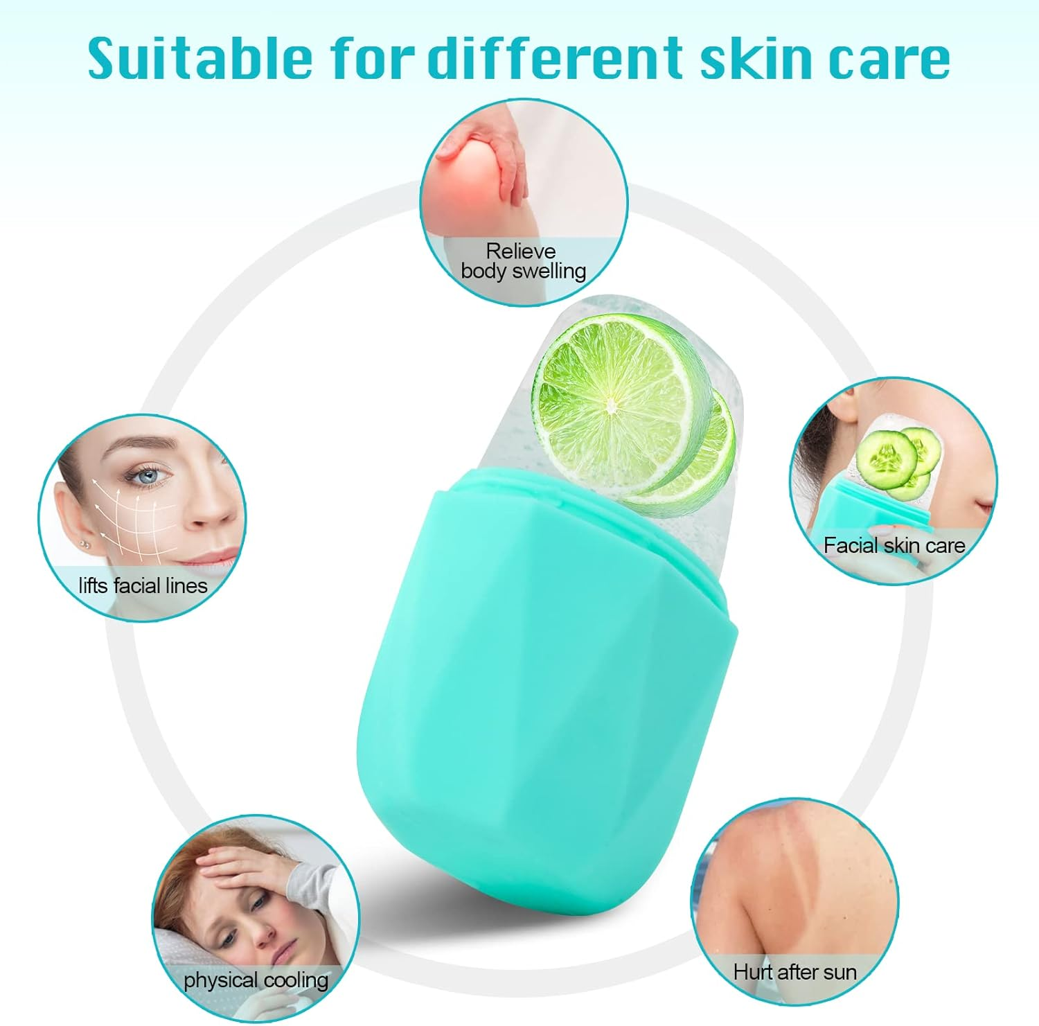 Qewro 2Pack Ice Roller for Face, Silicone for Tone Skin, Reusable Eye Puffiness Relief, Ice Roller Mold for Neck, Facial Roller to Remove Fine Lines Pores anti Wrinkles (Pink and Green) - Pink And Green image number 4