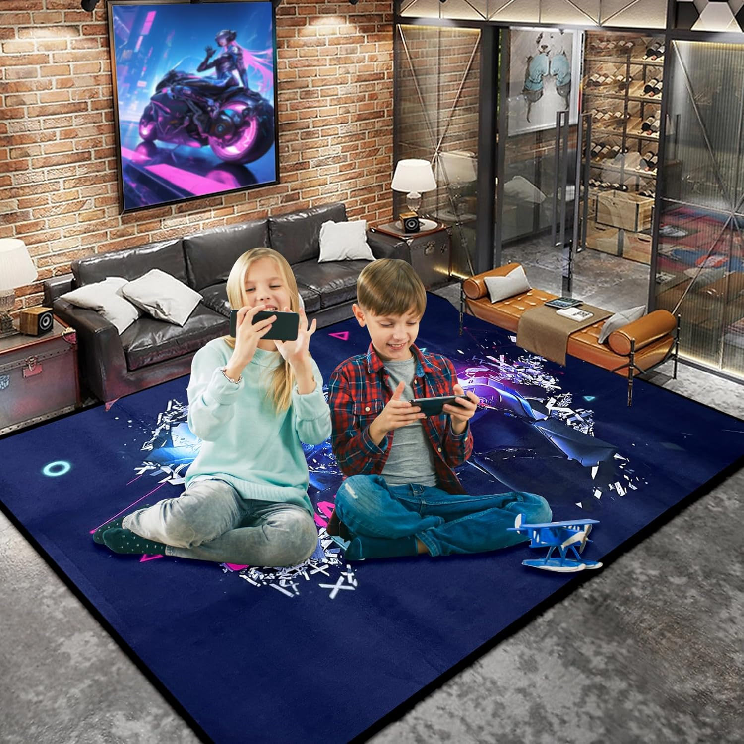 Gaming Rug for Boys Teen Room, Non-Slip 3D Colorful Gamer Area Rug Carpet, Large Video Games Controller Gamepad Play Mat for Playroom Bedroom Living Room Floor Decor (Color 7, 160X120Cm)