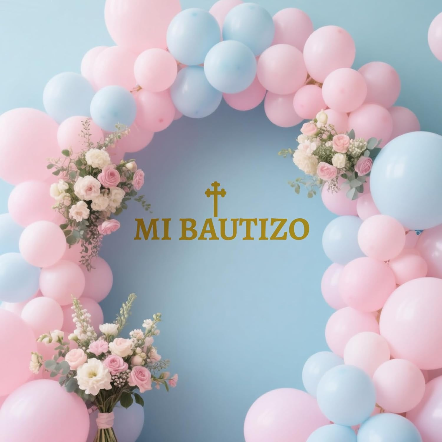 Gold Mi Bautizo Wall Decal, Removable Balloon Arch Backdrop Decor for Cross Christening First Communion Party Baby Shower Baptism Decorations (Style 1)