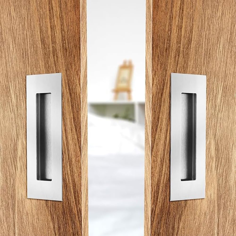 2 Pack 150Mm Flush Sliding Closet Door Pulls,Pocket Doorpull,Brushed Stainless Steel Rectangular Door Pulls Hardware for Sliding Barn Bypass Door Handles image number 1
