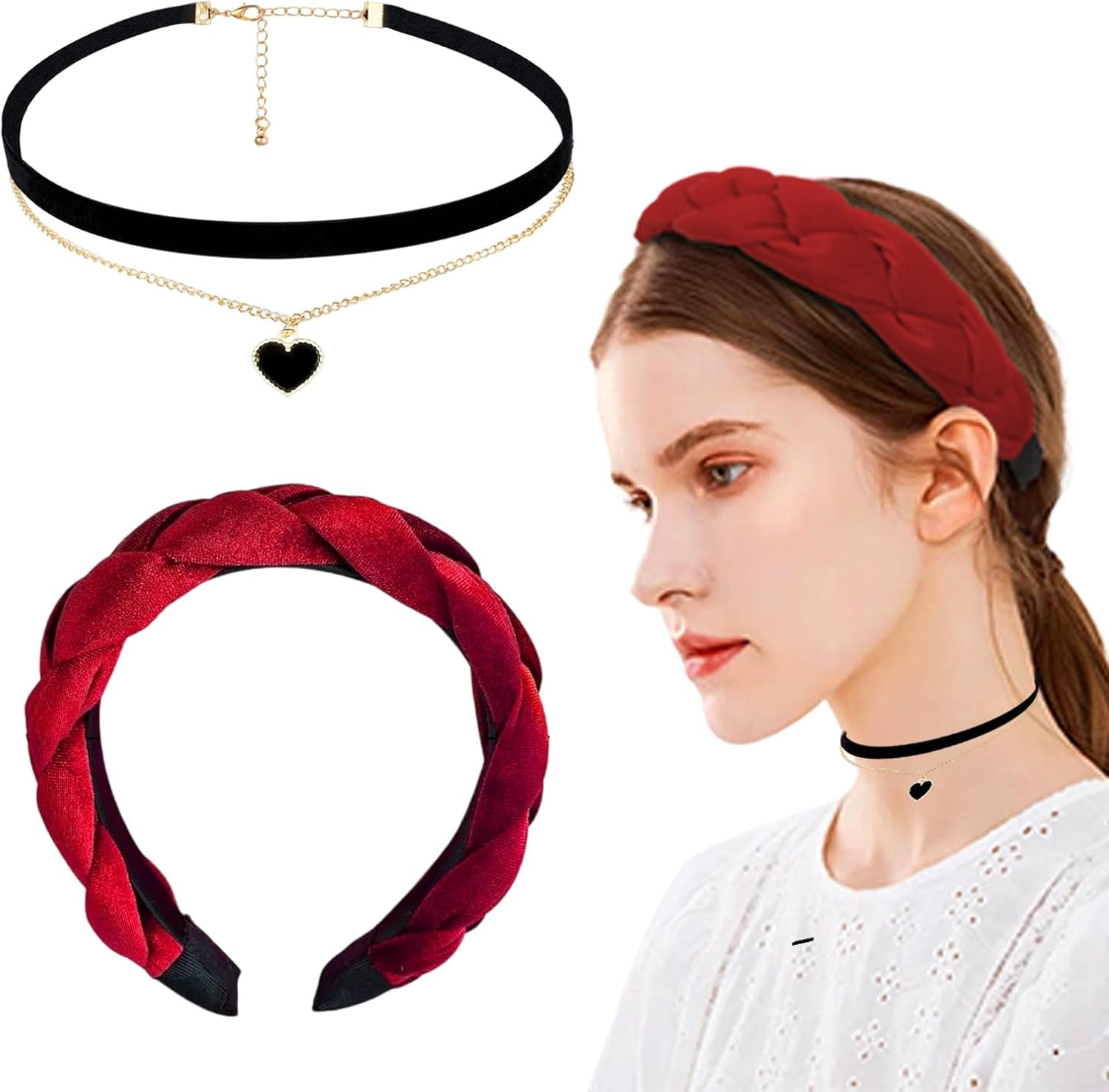 1 X Vintage Dirndl Headband + 1 X Black Choker, Simple Style Costume Headband for Make-Up, Face Wash and Headdress, Clothing Accessories image number 6