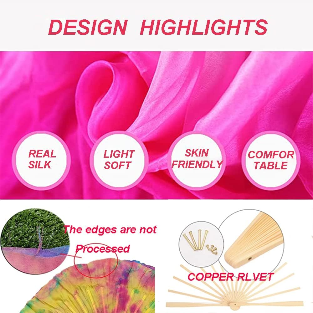 TMZAQH Women 40Cm(15.7") 1 Piece Right Hand Real Silk Belly Dance Short Fan Veils Gradient Color - White image number 2