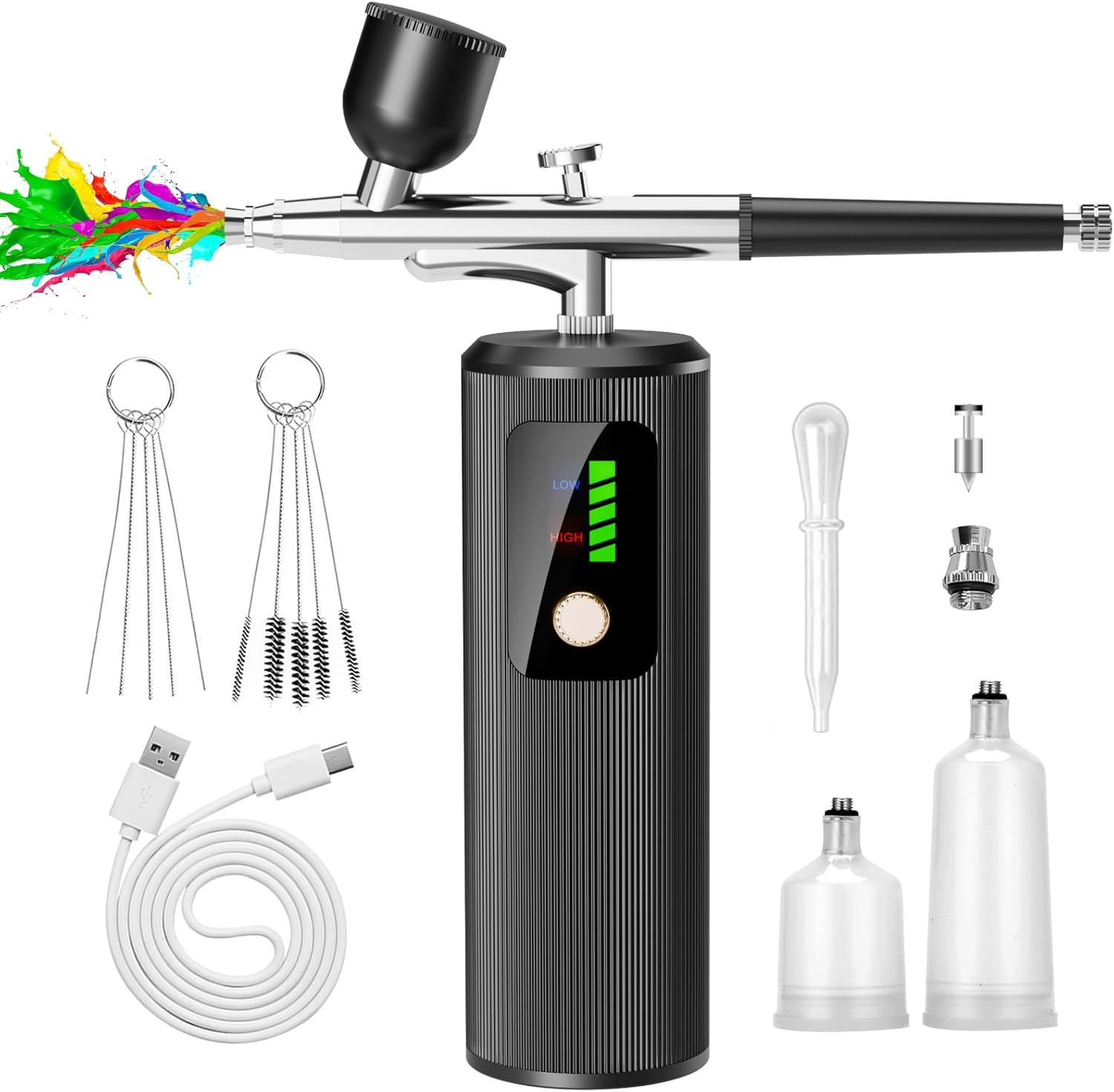 Airbrush Kit with Compressor - 48PSI High-Pressure, Non-Clogging Air Brush Set Cordless Rechargeable with 0.3Mm Nozzle and Cleaning Brush for Nail Art, Makeup