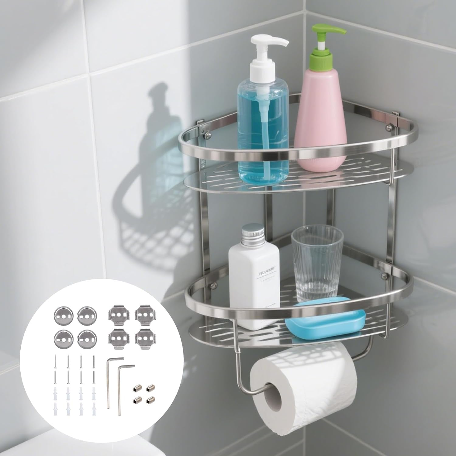 Tinoaly 30Pcs Towel Bar Replacement Parts Set, Stainless Steel Bathroom Mounting Bracket Towel Bar Mounting Hardware with round and Square Base Screws Wrench image number 1