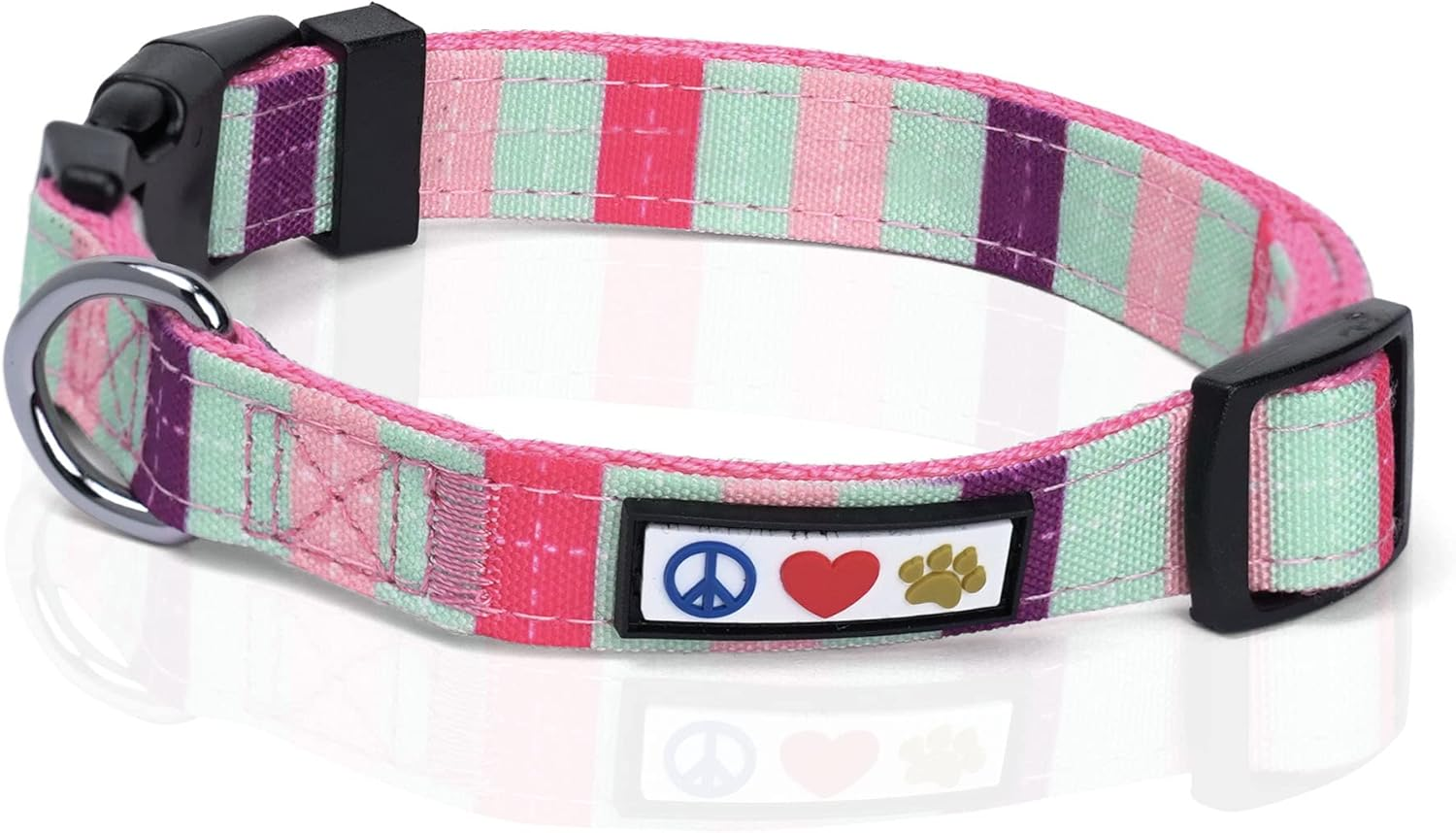 Pawtitas Pet Soft Adjustable Solid Color Nylon Puppy/Dog Collar Personalized Customizable Dog Collar Embroidered Customize W Pet Name & Phone Number X-Small Teal/Pink/Purple image number 6