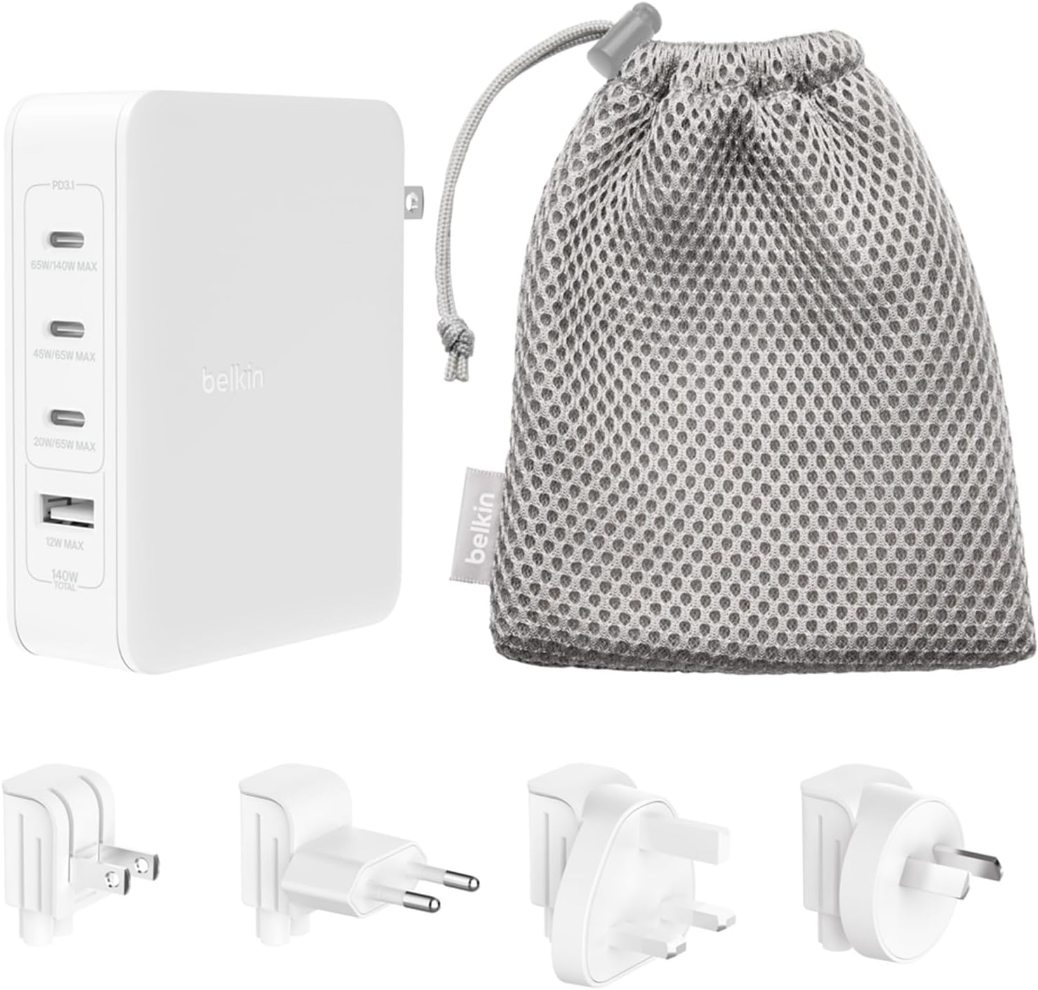 Belkin 140W -Port Gan Wall Charger, Multi-Port Charger Block,3 USB-C Ports and 1 USB-A Port or Apple Macbook, Iphone, Ipad, Samsung Galaxy, Google Pixel, & More image number 3