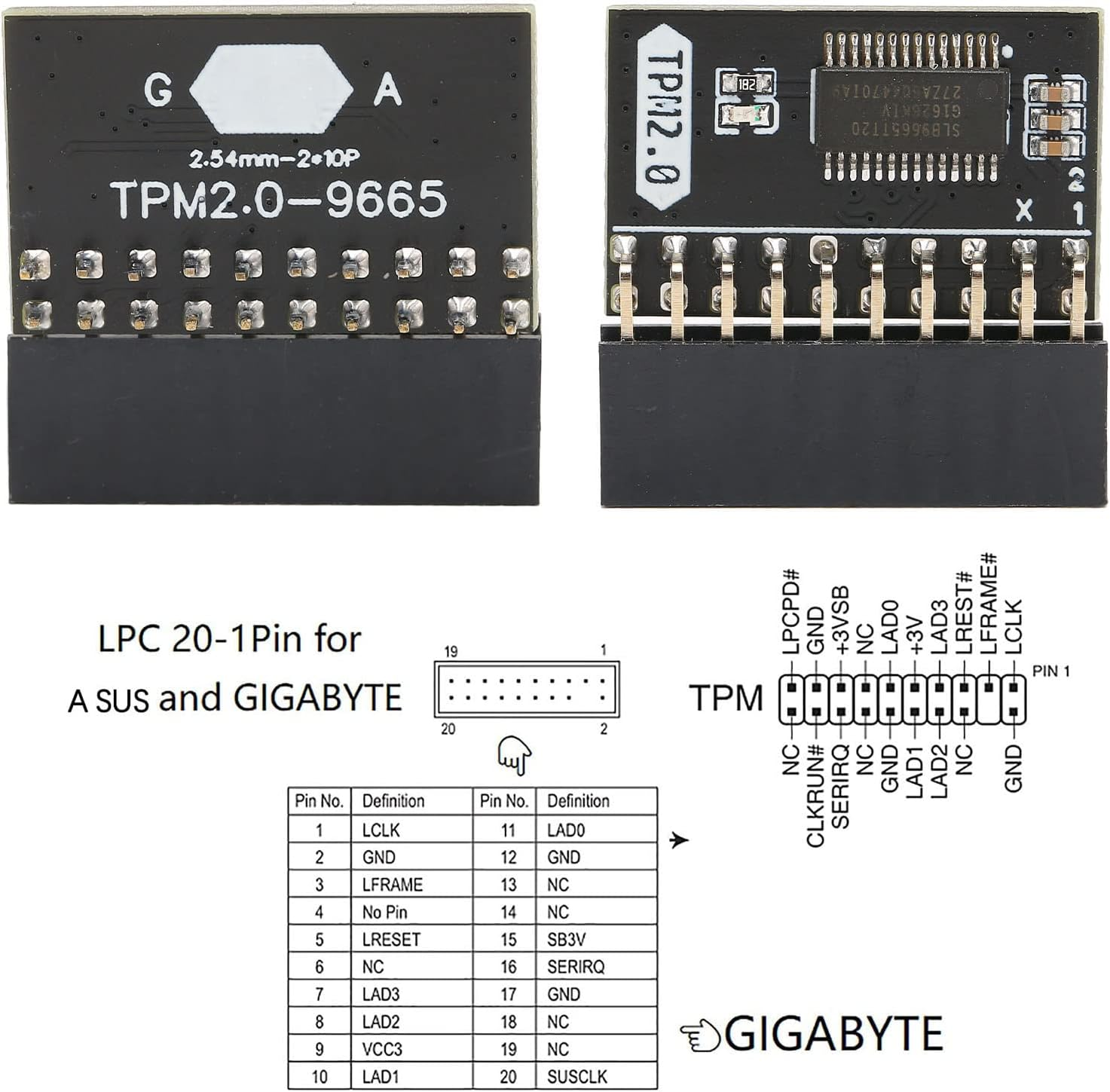 TPM 2.0 Encryption Security Module, Standalone Crypto Processor 20-1 Pin Replacement, for Motherboards image number 4