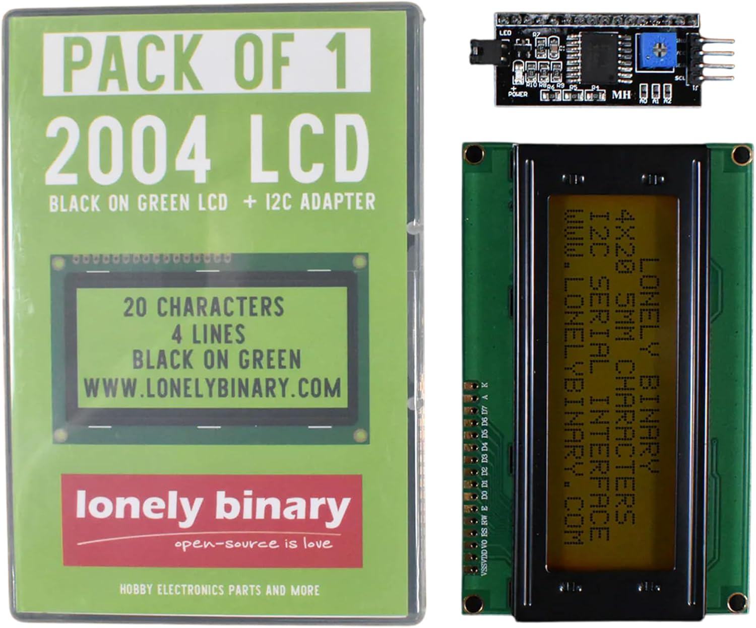 20X4 2004 LCD Black on Green Display HD44780 Module with I2C Backpack for Arduino, ESP32 and Raspberry PI PICO Projects (Green)