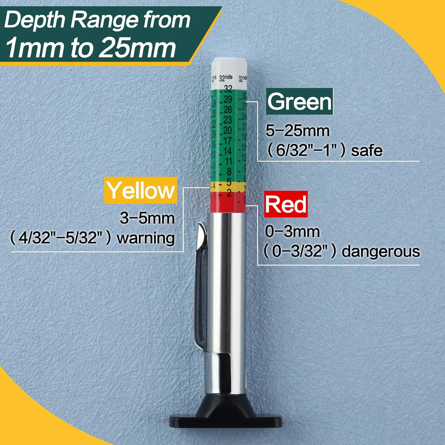 SPEEDWOX Brake Lining Thickness Gauge 8PCS SAE & Metric Automotive Brake Pad Measure Ruler Tire Tread Depth Gauge Tool Brake Lining Gauge Set Color Coded - 2Mm to 12Mm for Motorcycle Car Truck and Bus