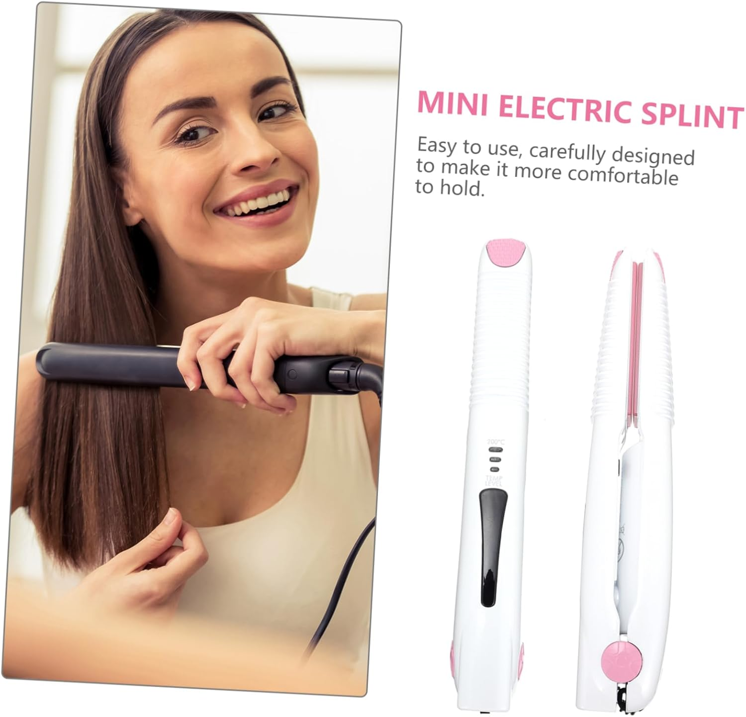 DINHEAROM Cordless Mini Hair Straightener and Curler 2-In-1 Usb Rechargeable Travel Size Fast Heating Suitable for Hair Types Pearl White