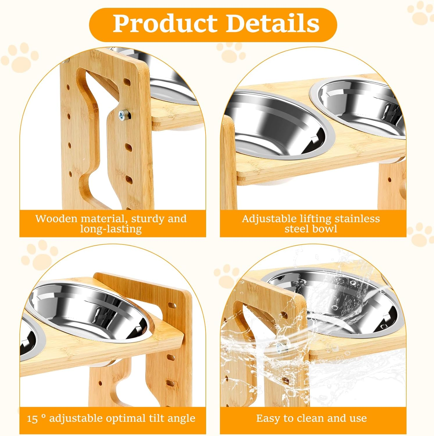Elevated Dog Bowls, 5 Adjustable Heights Raised Dog Bowl Stand, Ranging from 2 Inches to 7.7 Inches, with 2 Stainless Steel Bowls and anti Slip Feet, for Small Medium Large Pets Dogs Cats image number 1