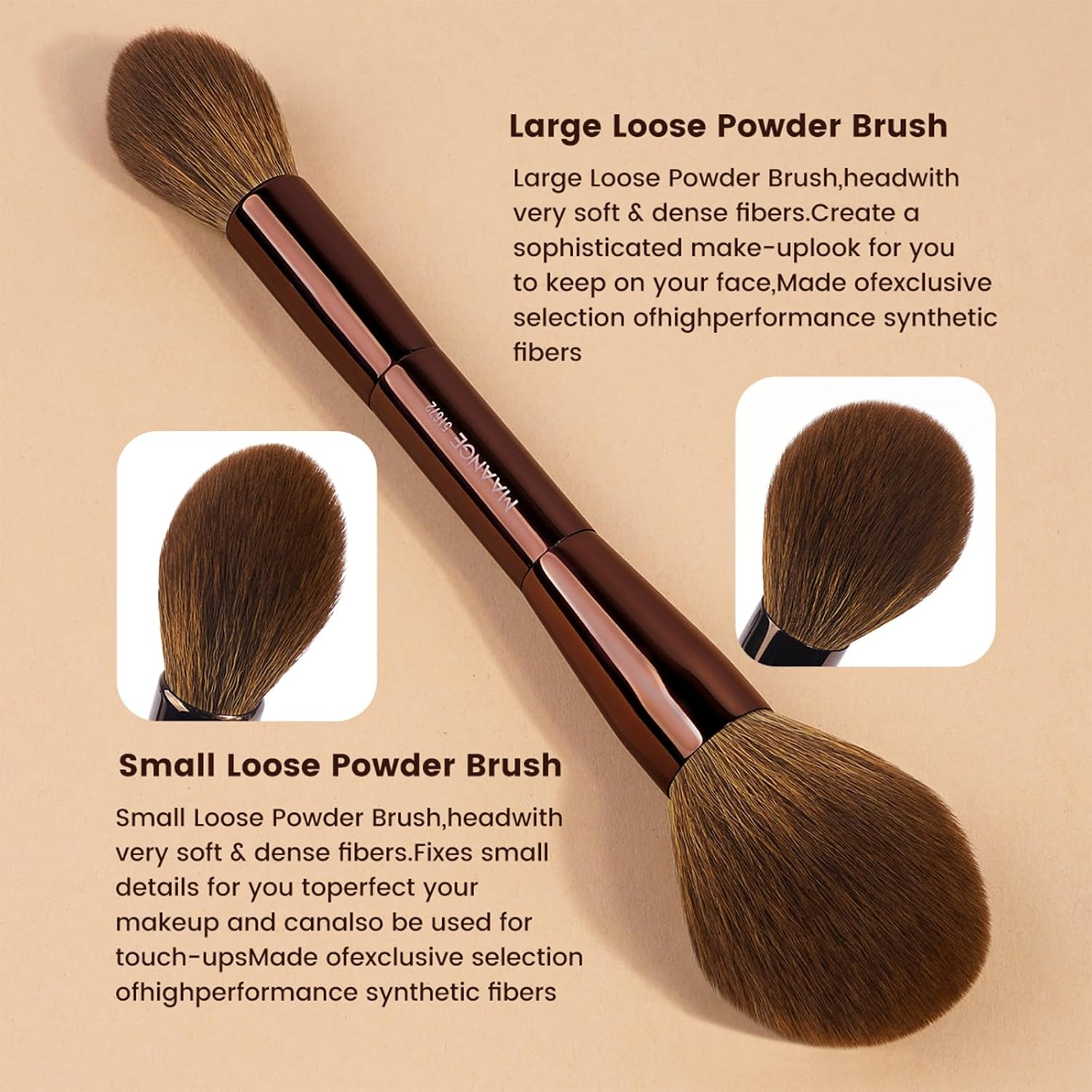 8 PCS Makeup Brush Set Double-End Makeup Brushes for Blending Liquid Powder Concealer Eyeshadow Blush Burshes Set (Brown) - Coffee Gold image number 2