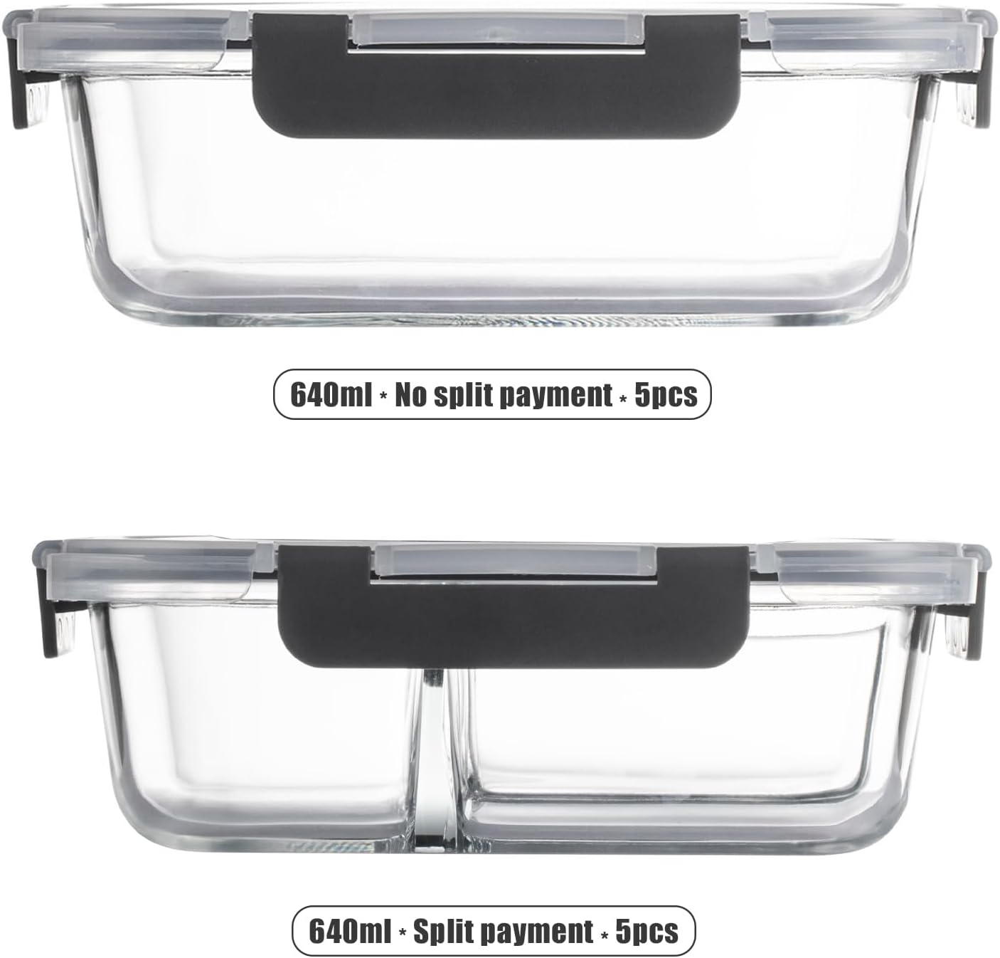 Glass Food Storage Containers(5 Pieces with Partitions,5 Pieces without Partitions),Glass Meal Prep Containers with Snap Lock Leakproof Lids,For Microwave,Freezer,Oven and Dishwasher image number 3