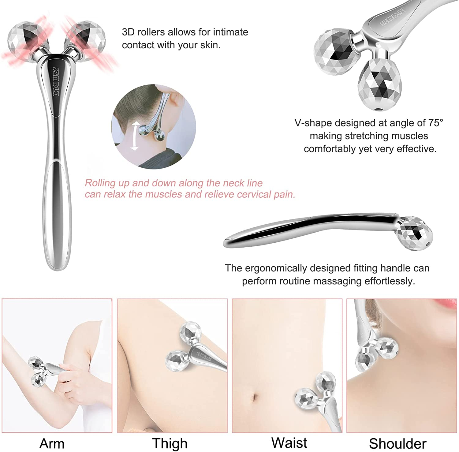 SZMDLX 3D Facial Roller Massager, Y-Shape Ball Roller Face Massager Tool for Skin Tightening, Lift Face Contour and Reduce Puffiness, anti Aging Wrinkle, Firm Body Skin (Silver) - Rose-Gold image number 5