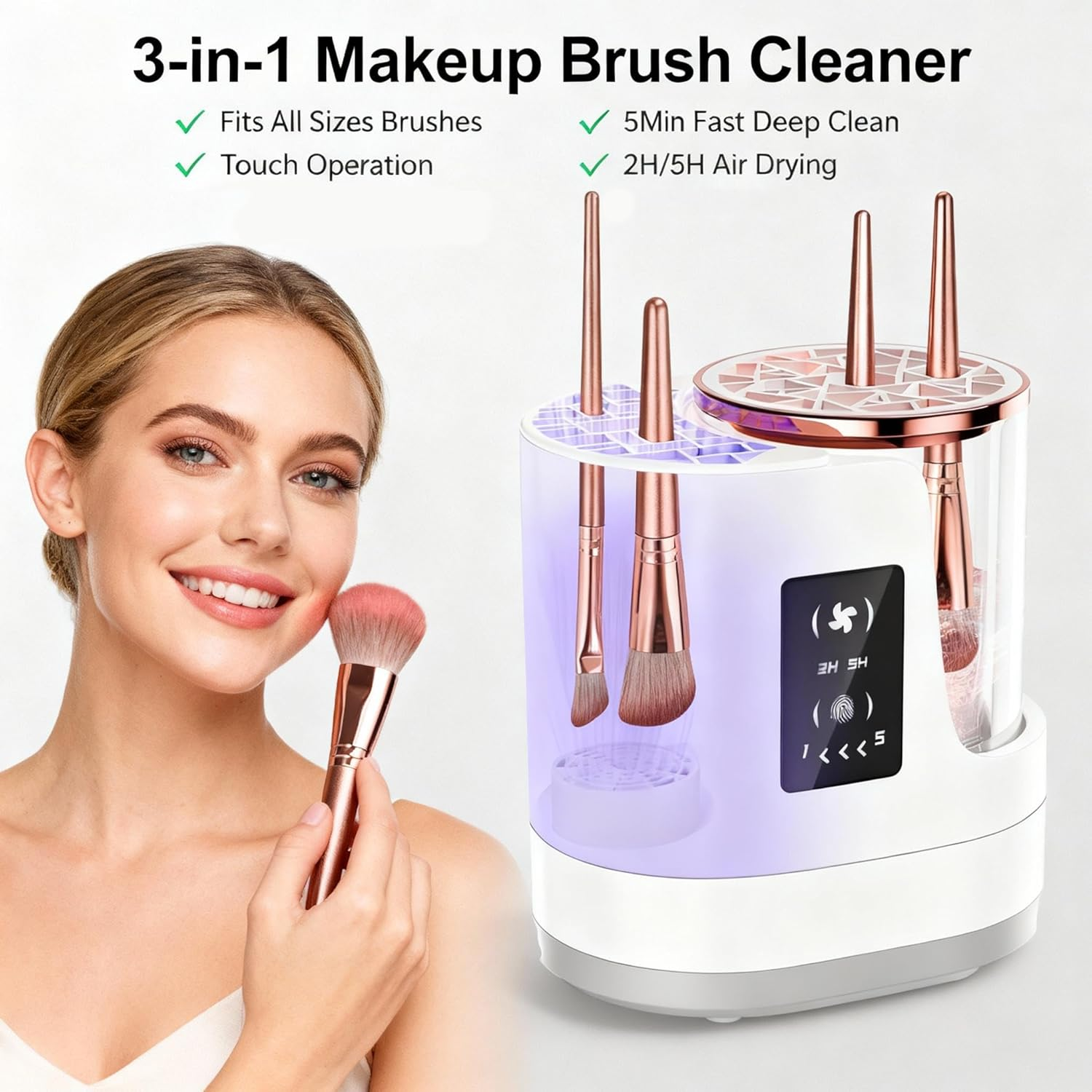 Zoltrax Makeup Brush Cleaner Machine,3 in 1 Automatic Brushes with Makeup Brush Dryer and Holder,Portable USB Cosmetic Brushes Cleaner Tool for All Size Makeup Brushes,Contour, Eyeshadow,Blush Brush