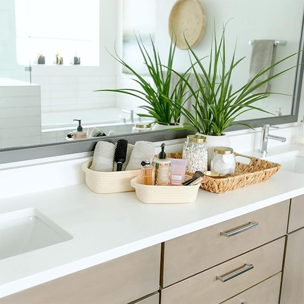 5Pcs Rectangle Storage Basket, Natural Cotton Rope Woven Baskets, Decorative Bins Woven Storage Basketry with Handle for Organizing Clothes Toy Pet Household Use Items image number 1