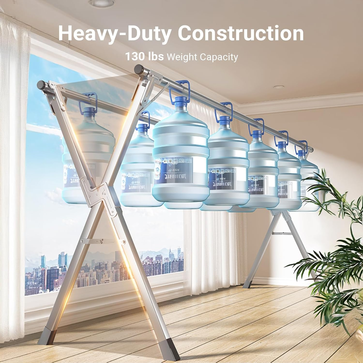 Clothes Drying Rack 95 Inches Folding Outdoor Indoor, Drying Rack Clothing Collapsible, Heavy Duty Stainless Steel Clothesline, with 20 Hooks 5 Clips image number 4