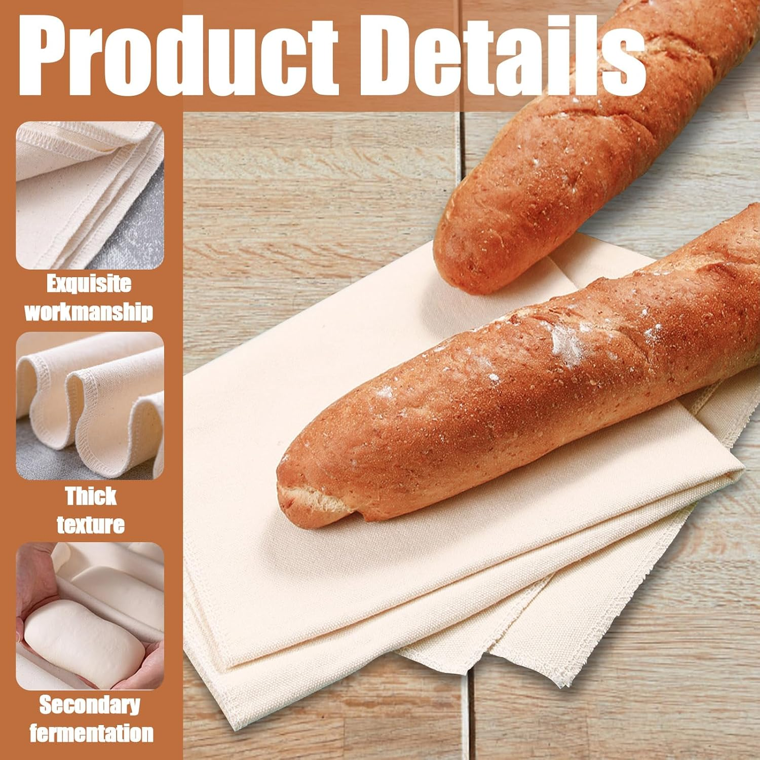4 Pieces 18.8" X 14.1" Bakers Couche Proofing Cloth, Homemade Dough Bread Cloth, Canvas Fabric Flour Sack Bread Proofing Towel for Baking Sourdough Baguettes Loaves Pastry Supplies (4Pcs) - 4Pcs image number 2
