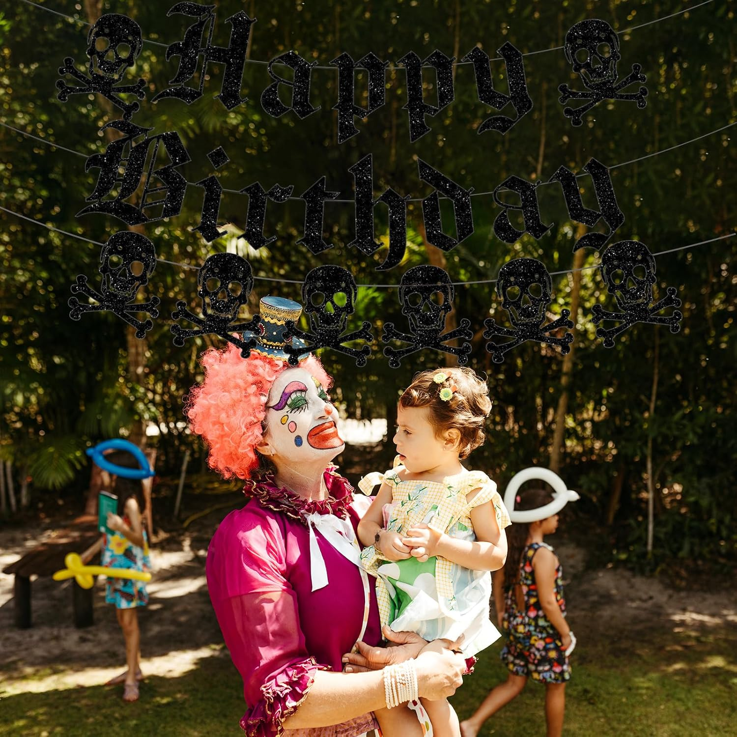 Gothic Happy Birthday Banner Black Glitter Old English Skull Garland Funny Funeral Birthday Banner for Scream Party,20Th 30Th 40Th Birthday,Gothic Birthday Decorations,Halloween Party image number 3