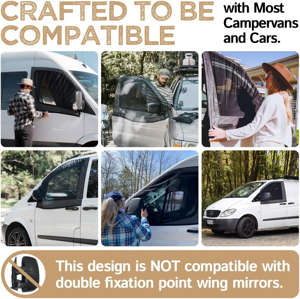 Living in a Bubble Van Bug Screen for Front Windows, Universal Size for Mercedes Sprinter, Vito, Hiace, Iload, Crafter, Master & Other Vans and Cars - Car Living Essentials & Van Life Accessories image number 1