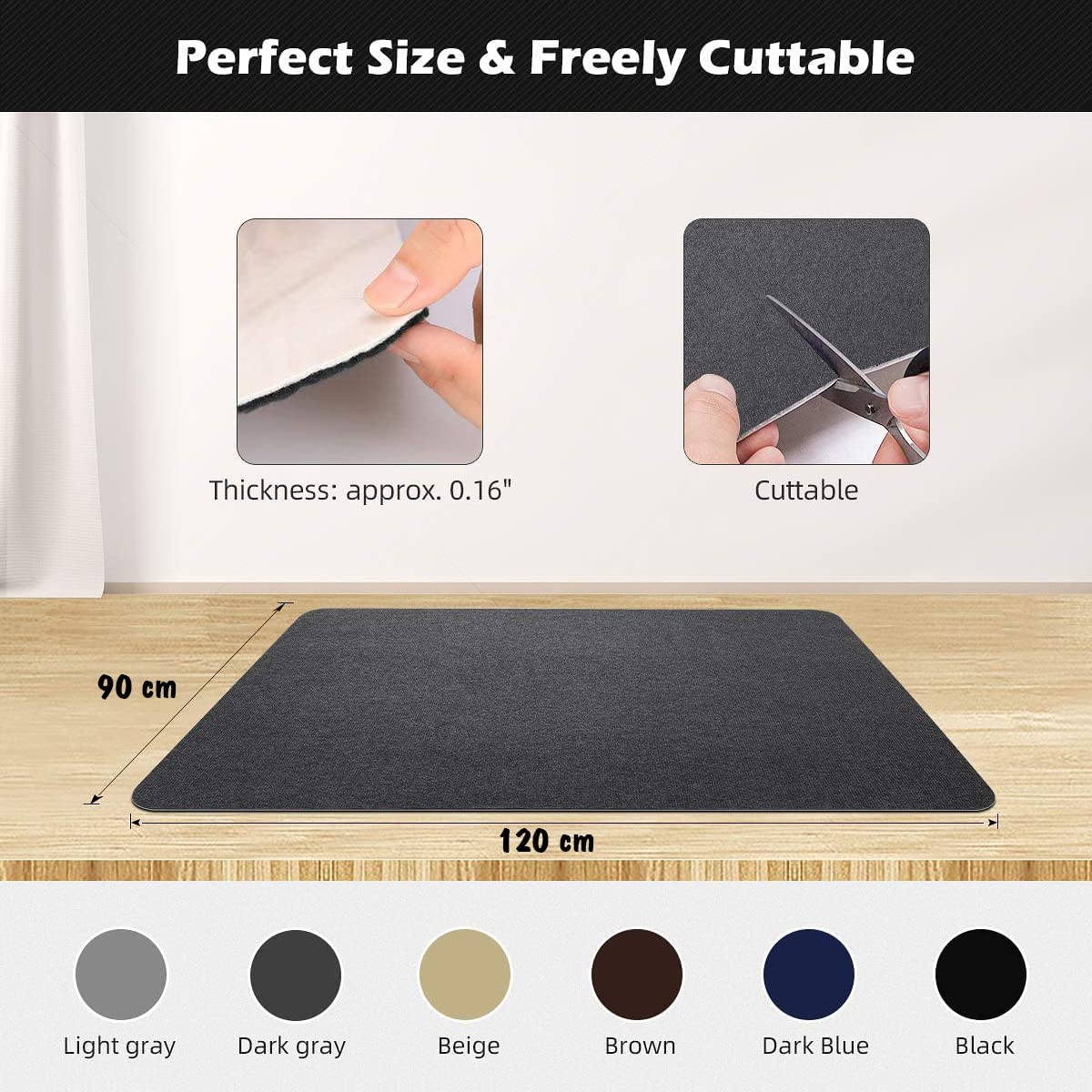 Jabykare Office Chair Mat Carpet for Hard Floor, Computer Desk and Gaming Rolling Chair Protector (Grey, 90 * 120 Cm) - Grey image number 5