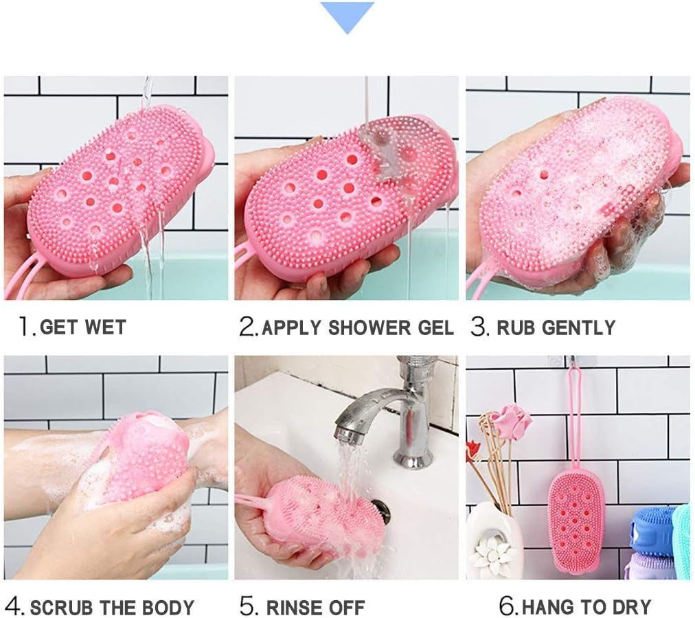 Aariv International Aariv Silicone Double Side Body Bath Bubble Scrubber with Soft Rubbing Massage Deep Cleaning Skin Shower Brushes Pad (Multicolor) - 1 PCS image number 4
