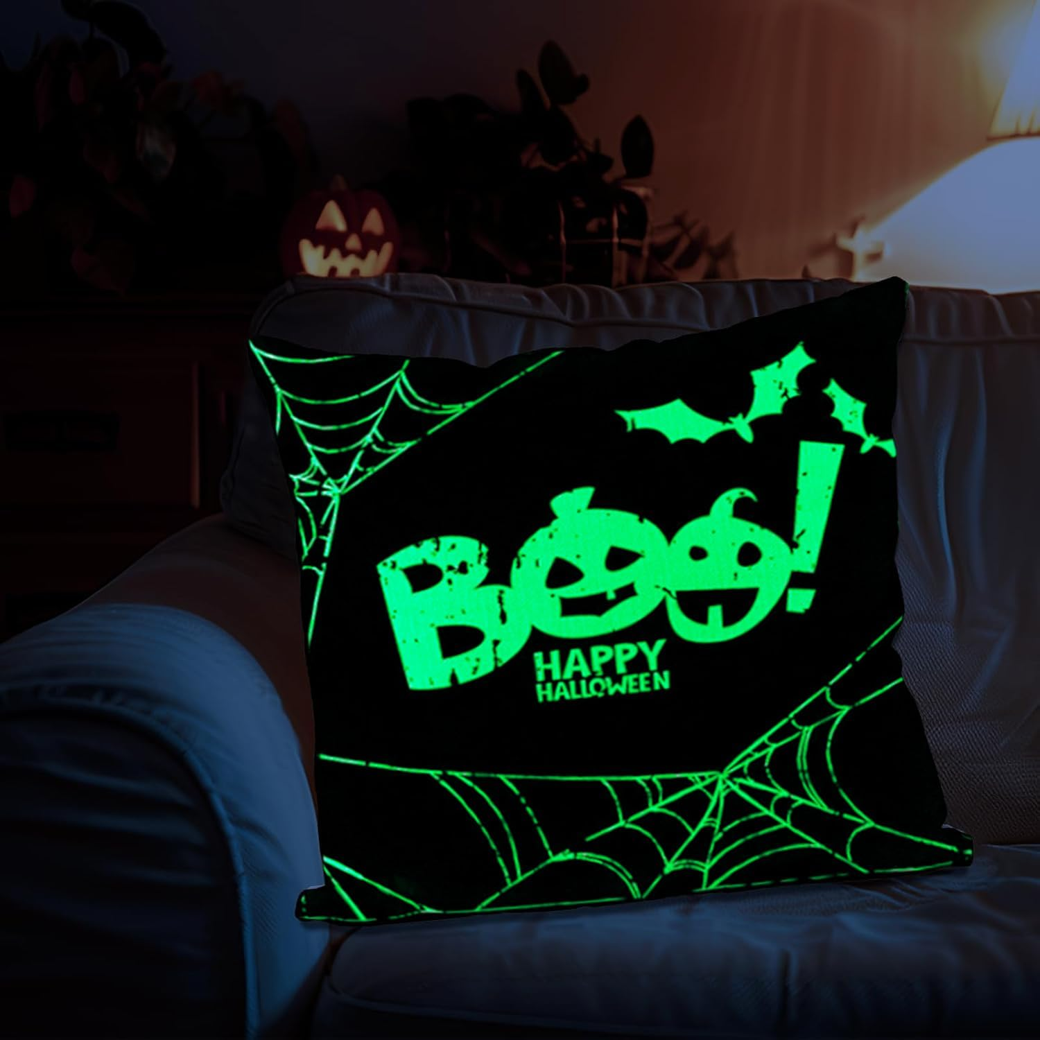 ZANZER Halloween Pillow Covers Glow in the Case Glow in the Dark Skeleton Spooky Throw Pillow Covers Luminous Farmhouse Home Decorations Sofa Bedroom Cushion Case image number 4