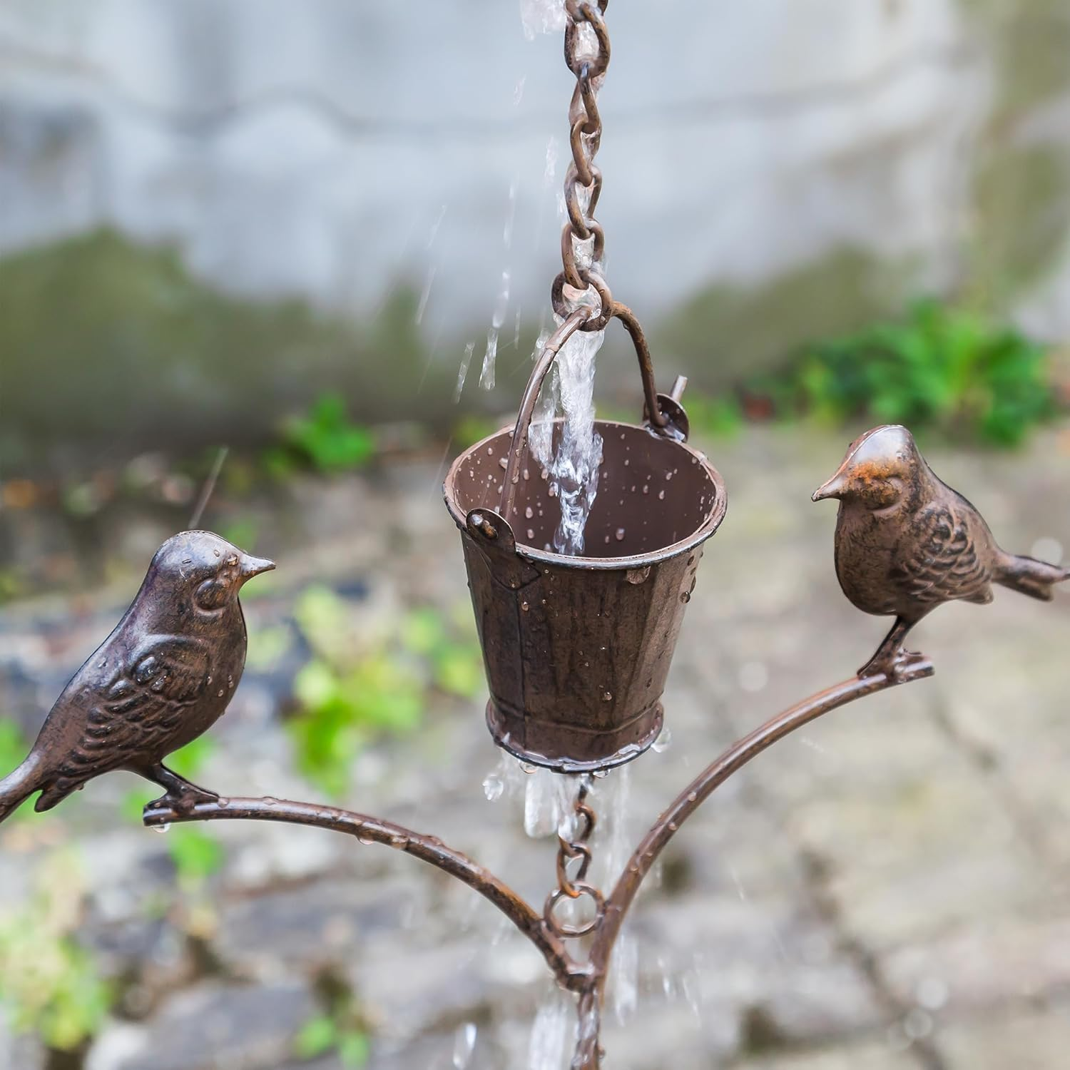 Topadorn Rain Chain Outdoor Decoration 6.3 FT, Rain Catcher Metal Chain Gutter Downspout 76'' for House Eaves, Garden & Patio, Birds & Buckets image number 2