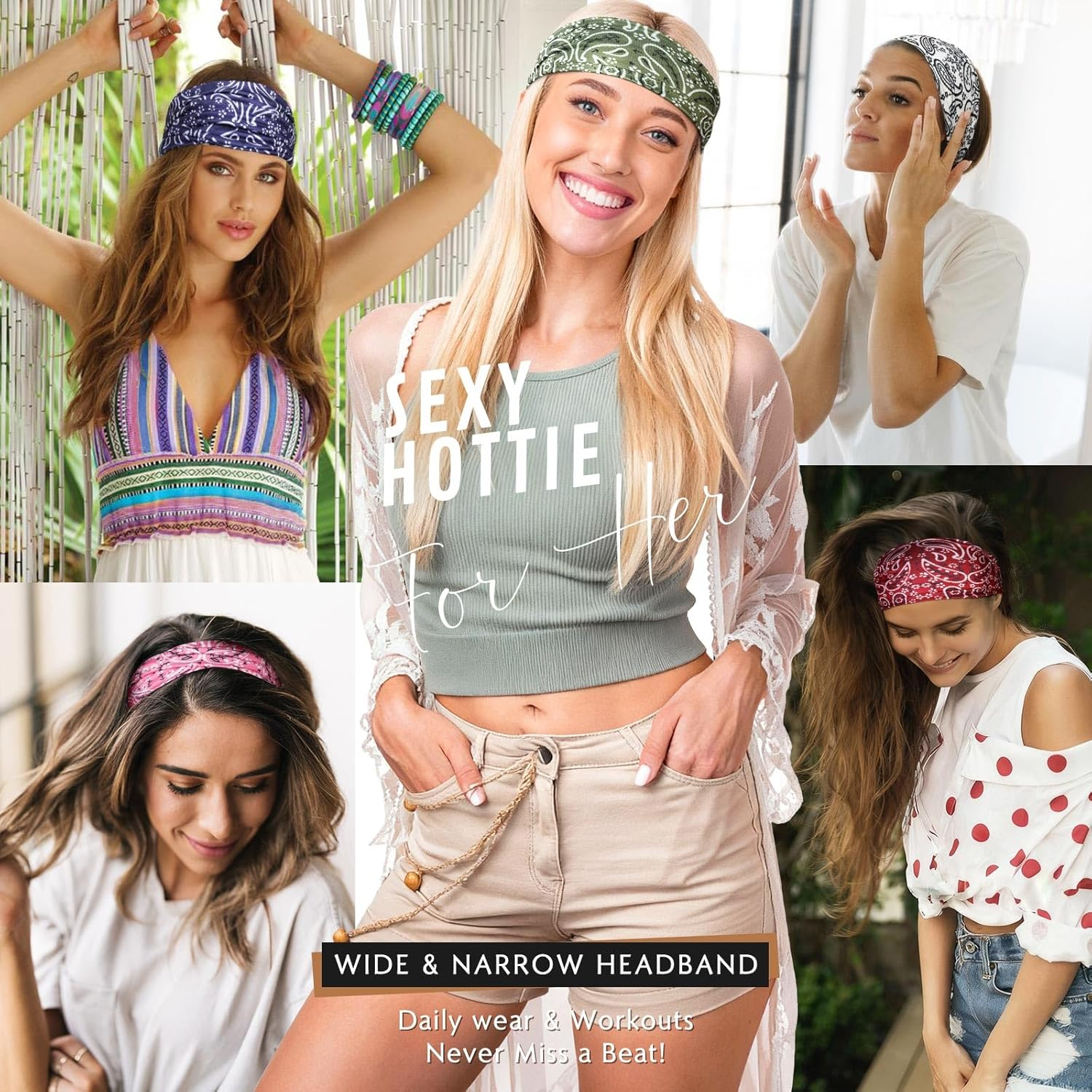 BELEVO Pack of 8 Women'S Elastic Headbands, Thin Non-Slip Hair Bands, Sports Headbands, Soft Headband Hair Band for Yoga, Exercise, Workout, Running, Gym image number 5