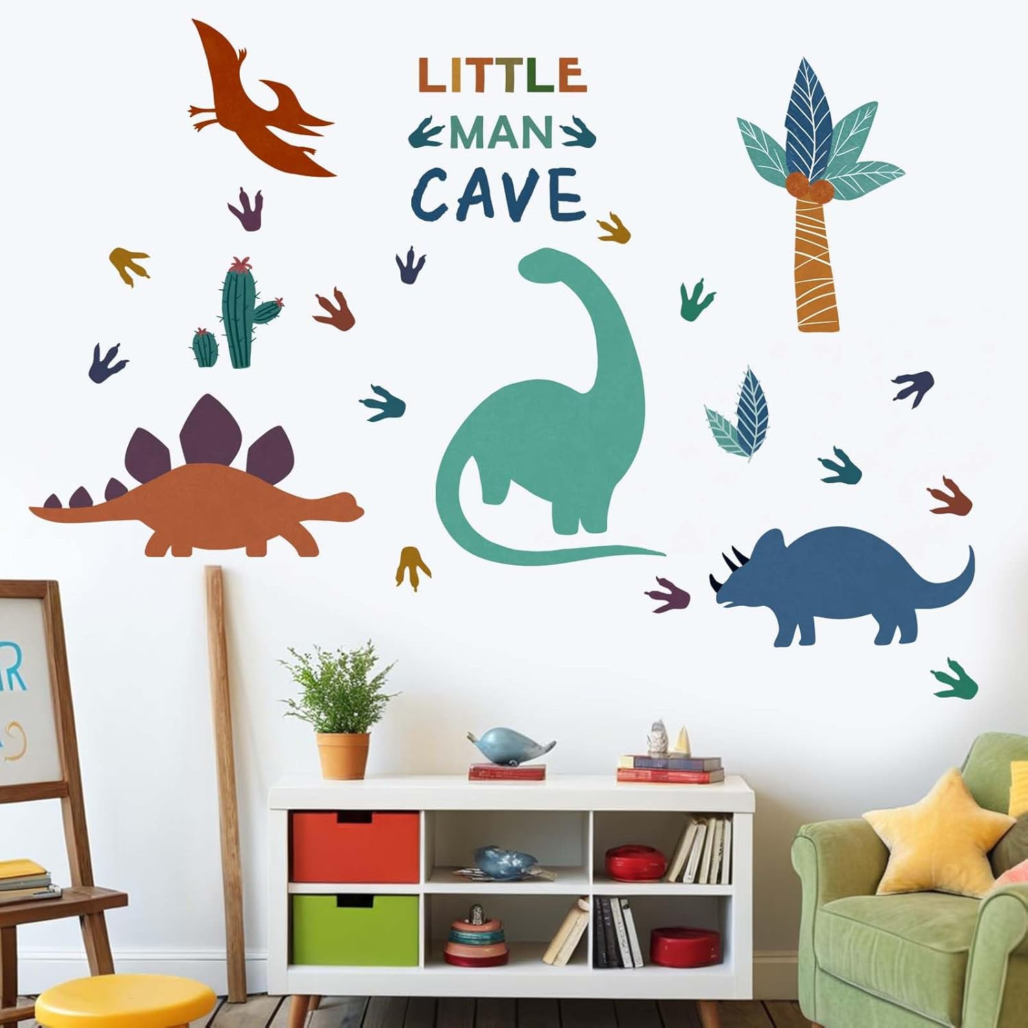 Amimagen Dinosaur Wall Decals - Tropic Tree Dino Wall Stickers - Nursery Kids Baby Boys Room Daycare Bedroom Playroom Wall Decor image number 1
