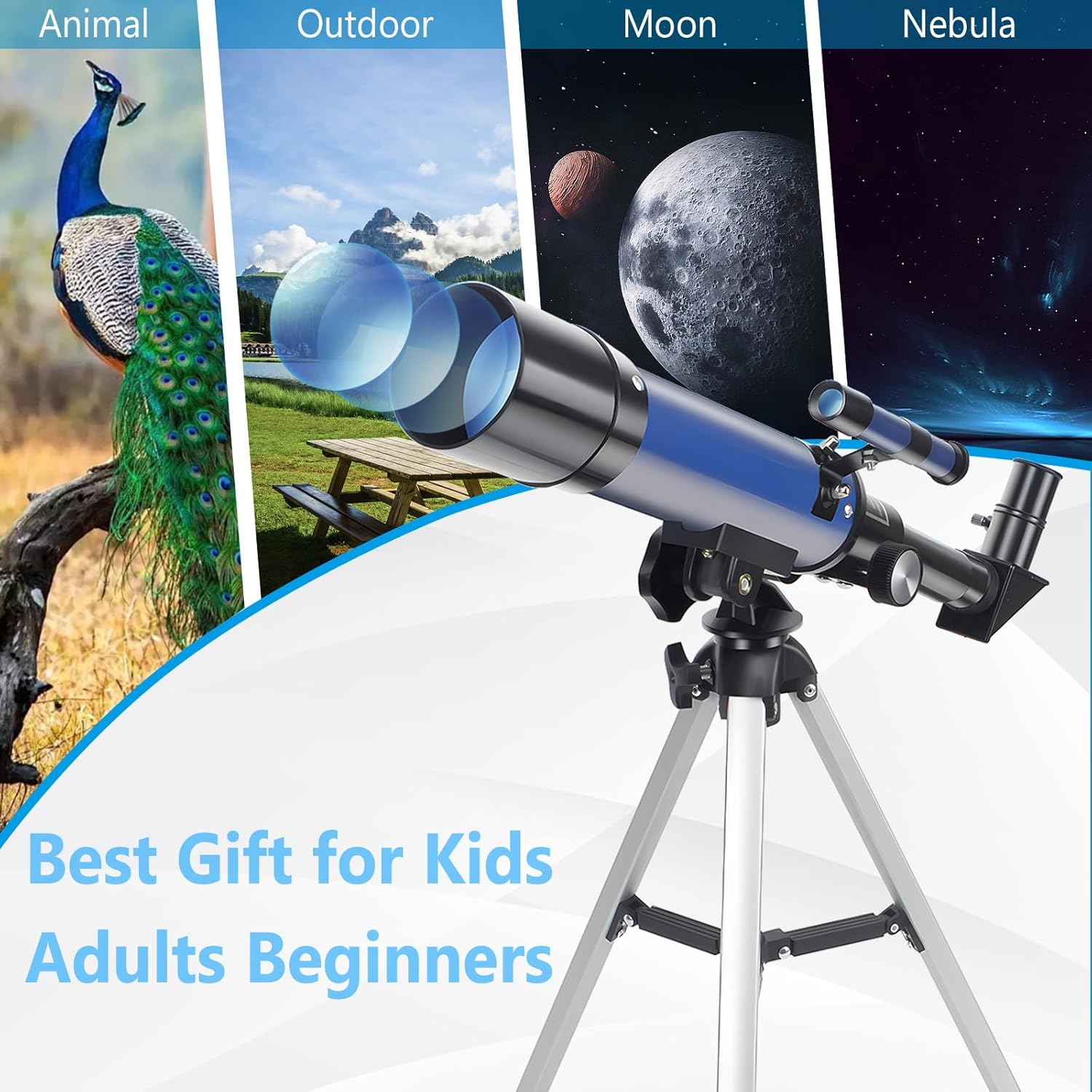 Telescope, Telescopes for Kids Beginners, 50Mm Aperture 360Mm Astronomical Refractor Telescope with 3 Eyepieces and Tripod Portable Scope for Adult Children (Blue)