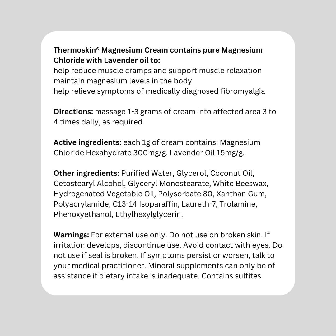 Thermoskin Magnesium Cream 100 G &ndash; Topical Magnesium Cream for Muscle Relaxation, Cramps & Restless Legs &ndash; Helps Soothe Sore Muscles, Ease Tension & Night Cramps, Supports Recovery, Relaxation & Sleep, Non-Greasy, Fast-Absorbing image number 4