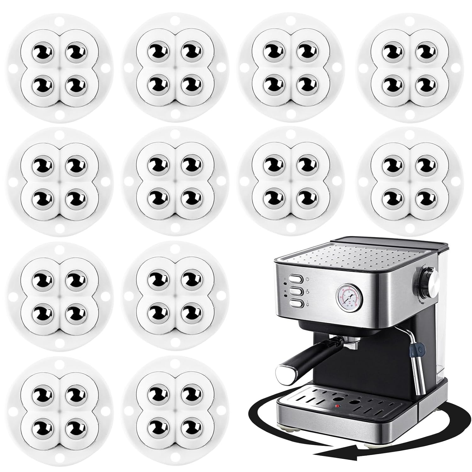 3 Set Self Adhesive Mini Caster Wheels 360 Degree Rotation Sticky Pulley Stainless Steel Universal Wheel with Bearing Roller Casters for Furniture Storage Box Trash Can Bins Bottom Moving (Black)