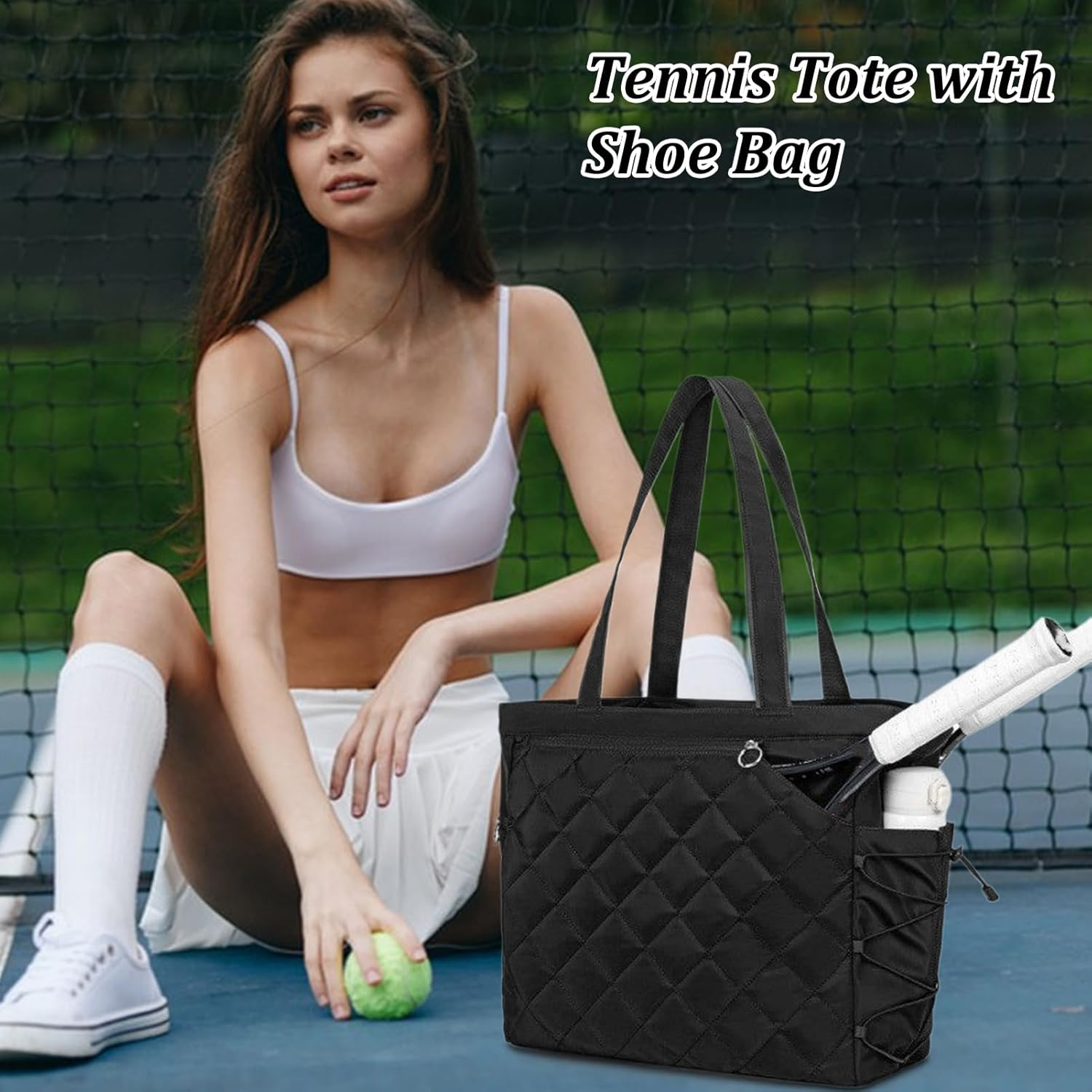 Tennis Tote Bag - 17.32 Inches Large Gym Bag for 2 Rackets, Sports Storage with Shoe Compartment and Wet Pocket, Travel Fitness for Daily Workout Weekend Training Outdoor Activities image number 1